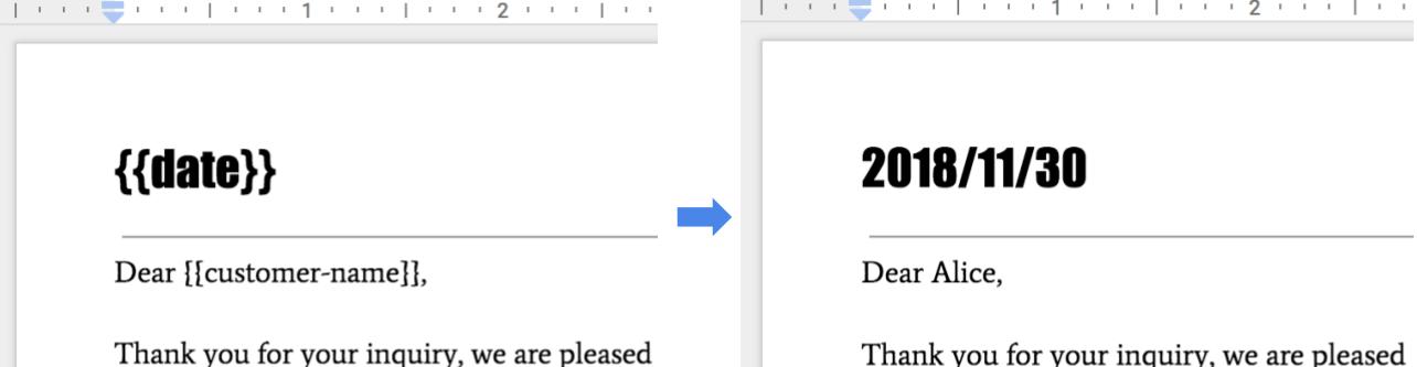 Google Docs template with placeholders
