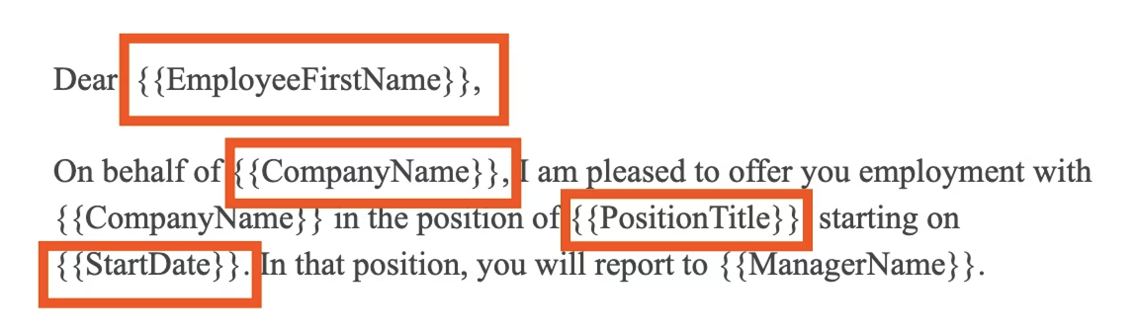 Field names in a sample template