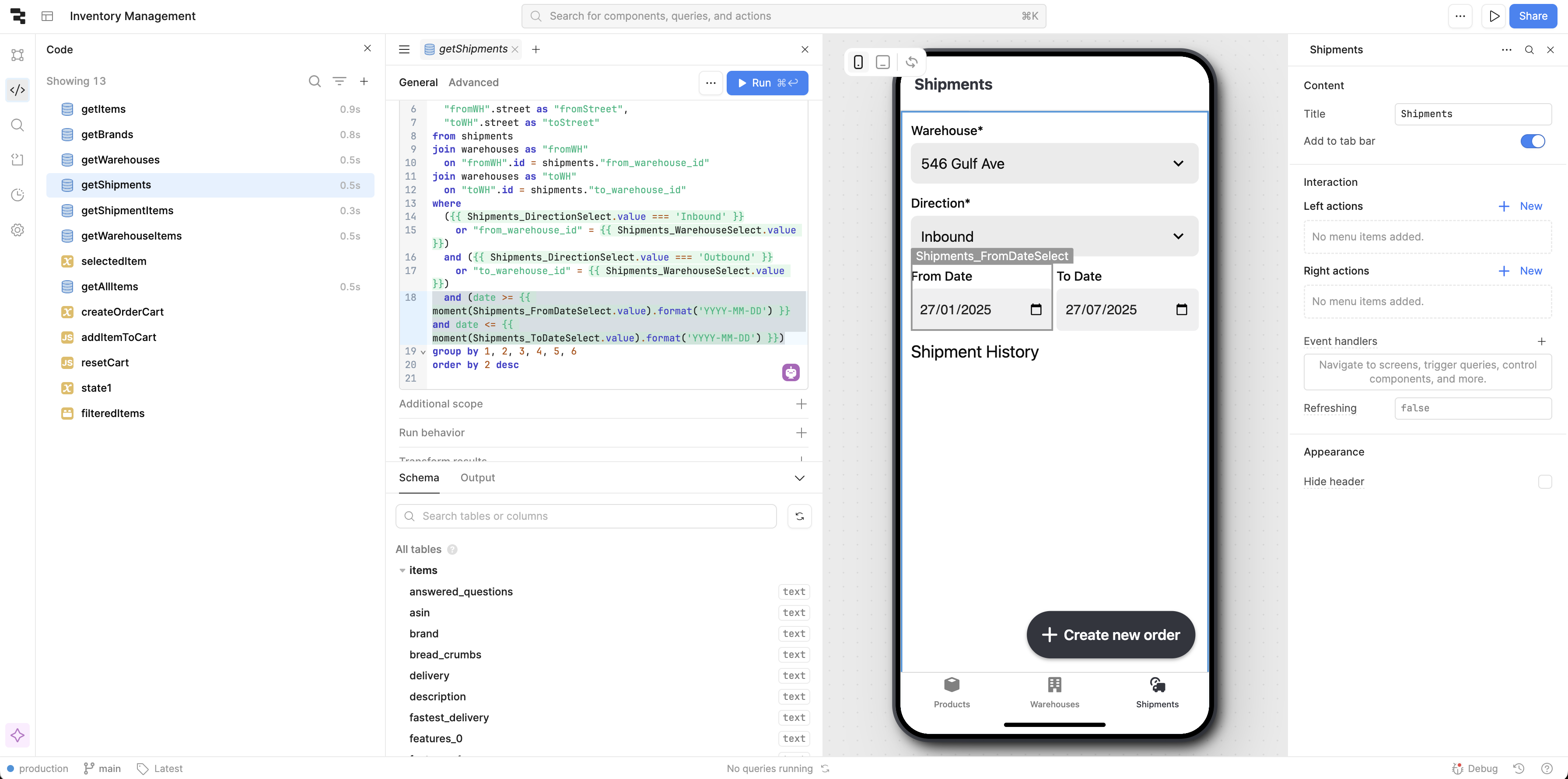 Simplified shipments query with filter removal