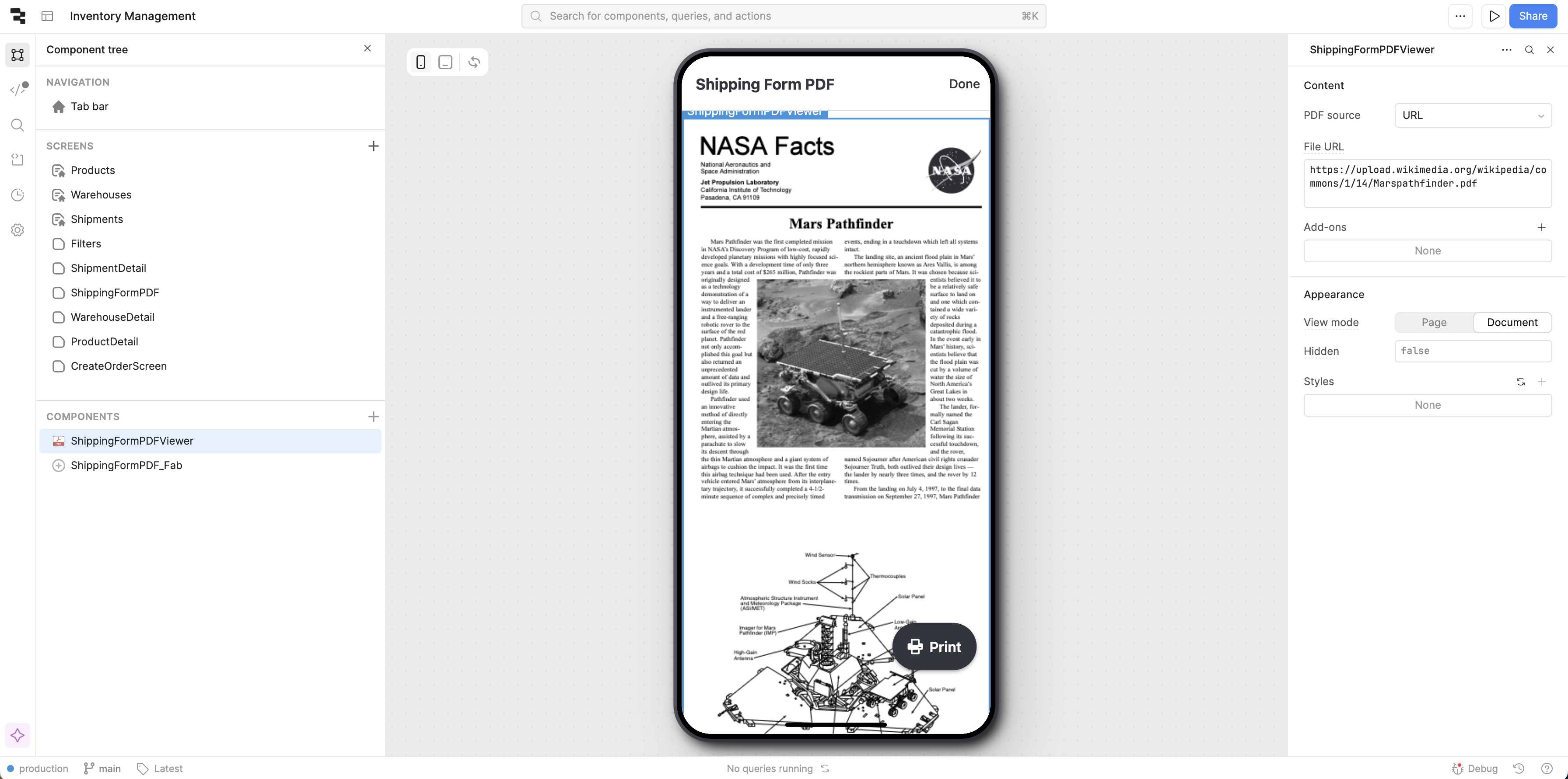 Example of the generated shipping form PDF