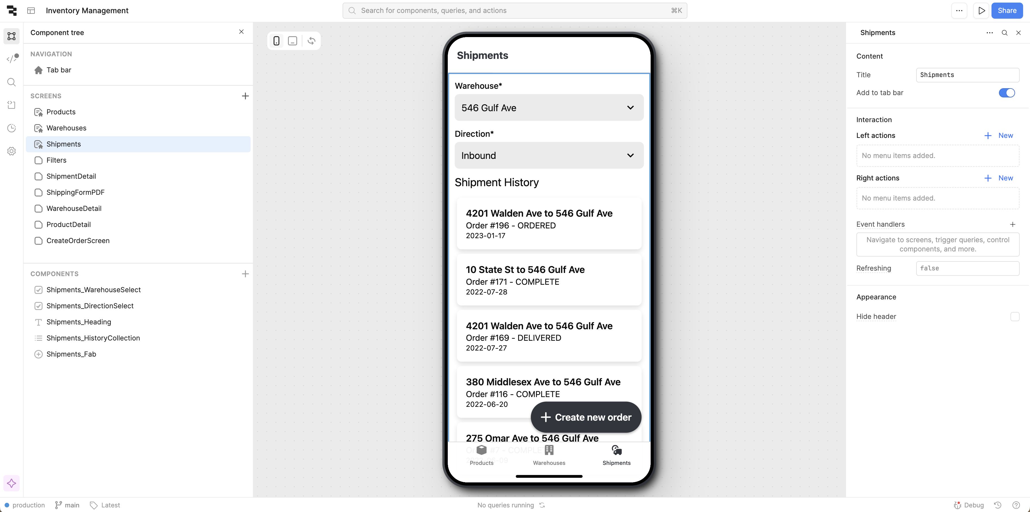 Simplified shipments view without date filters
