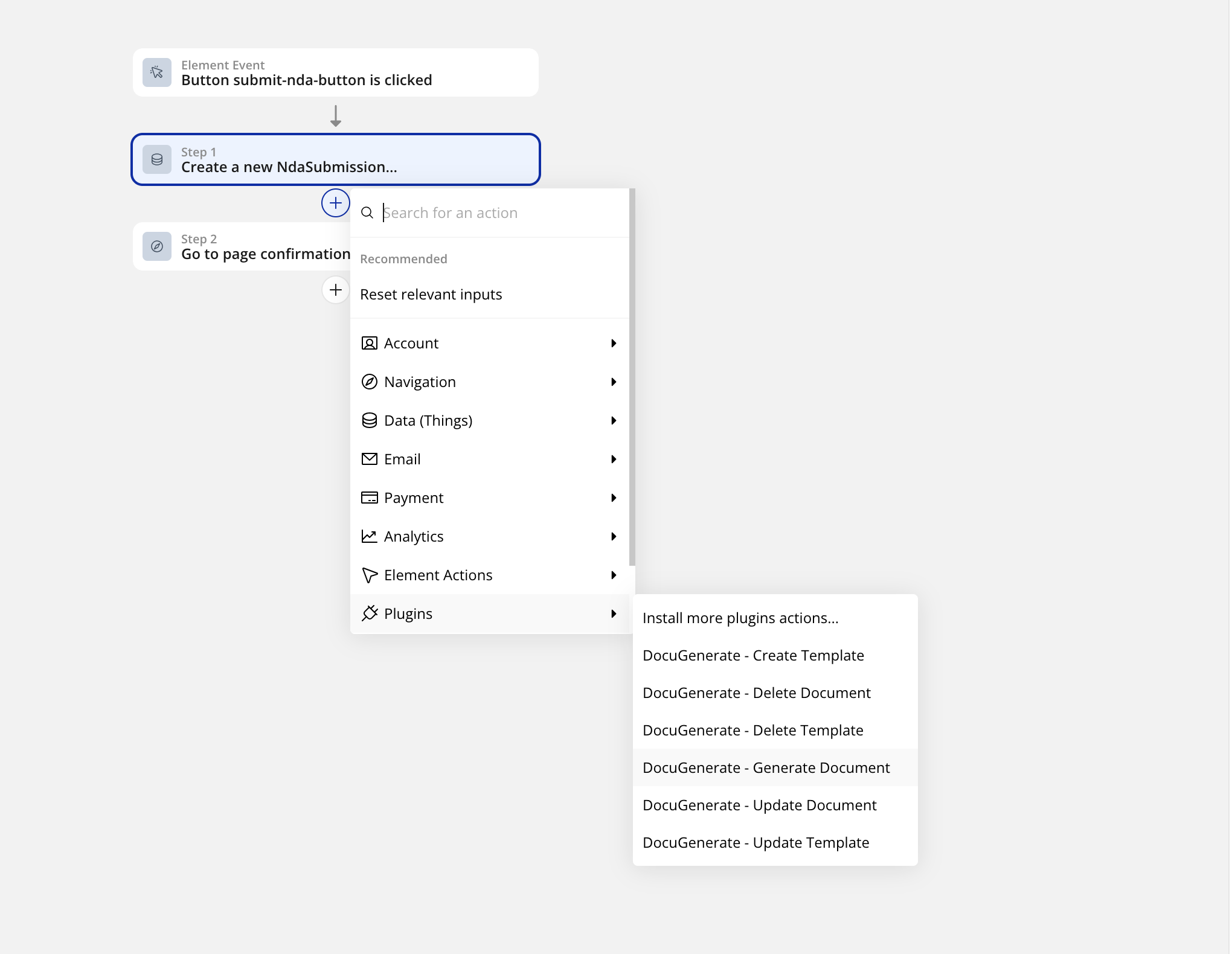 Adding the generate document action