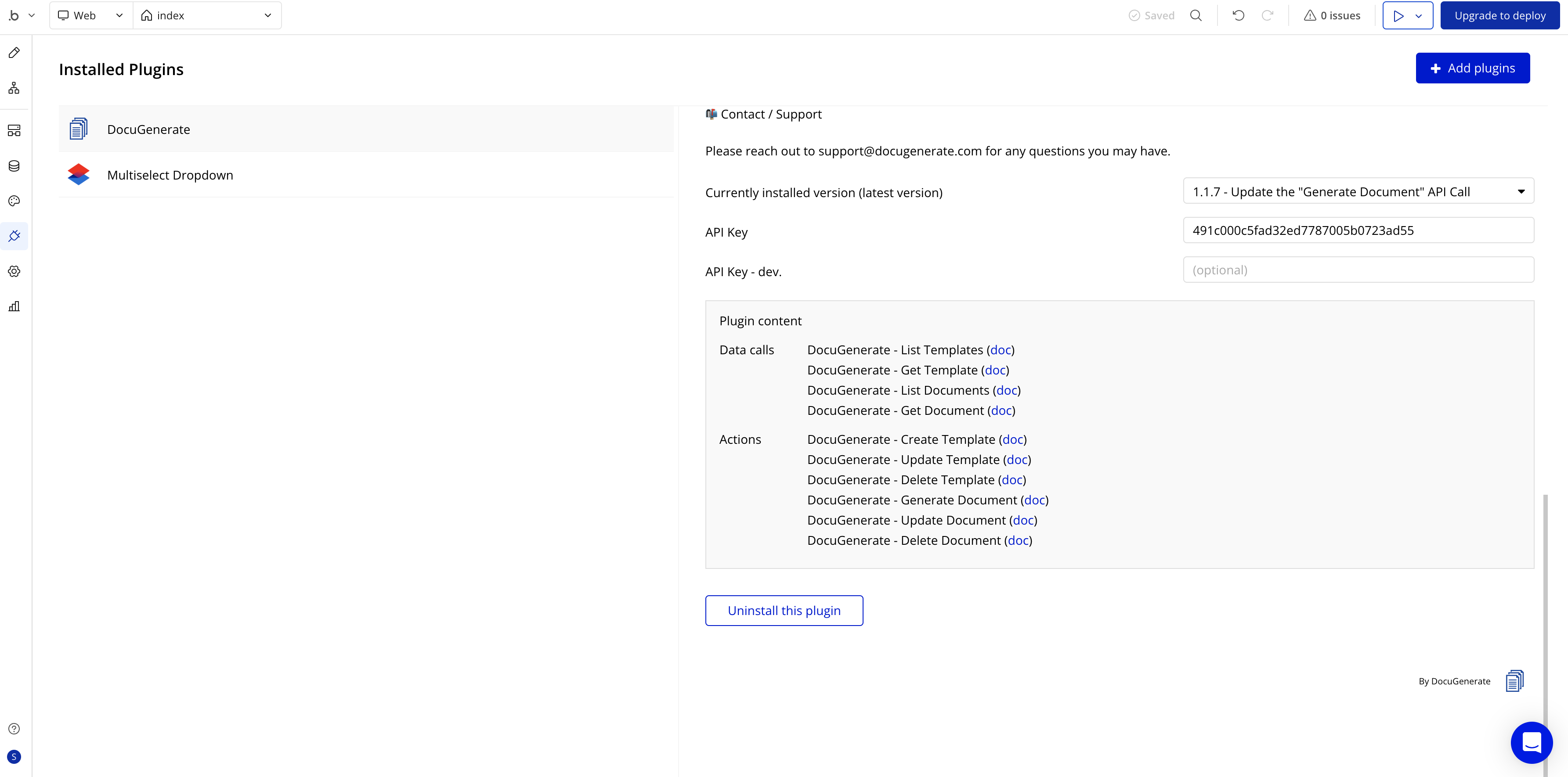 Configuring the DocuGenerate plugin