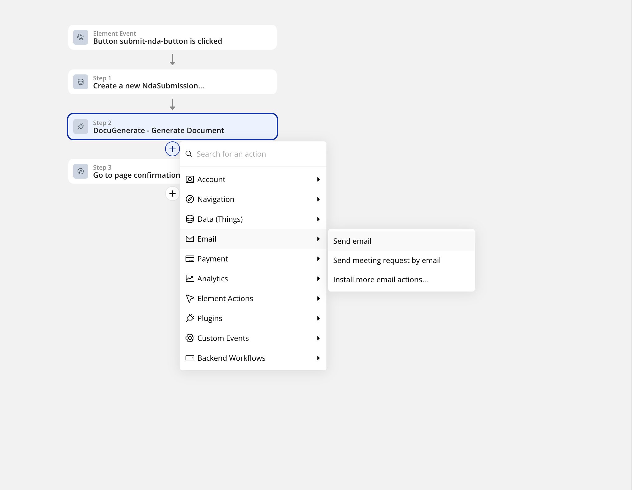 Adding the email delivery action