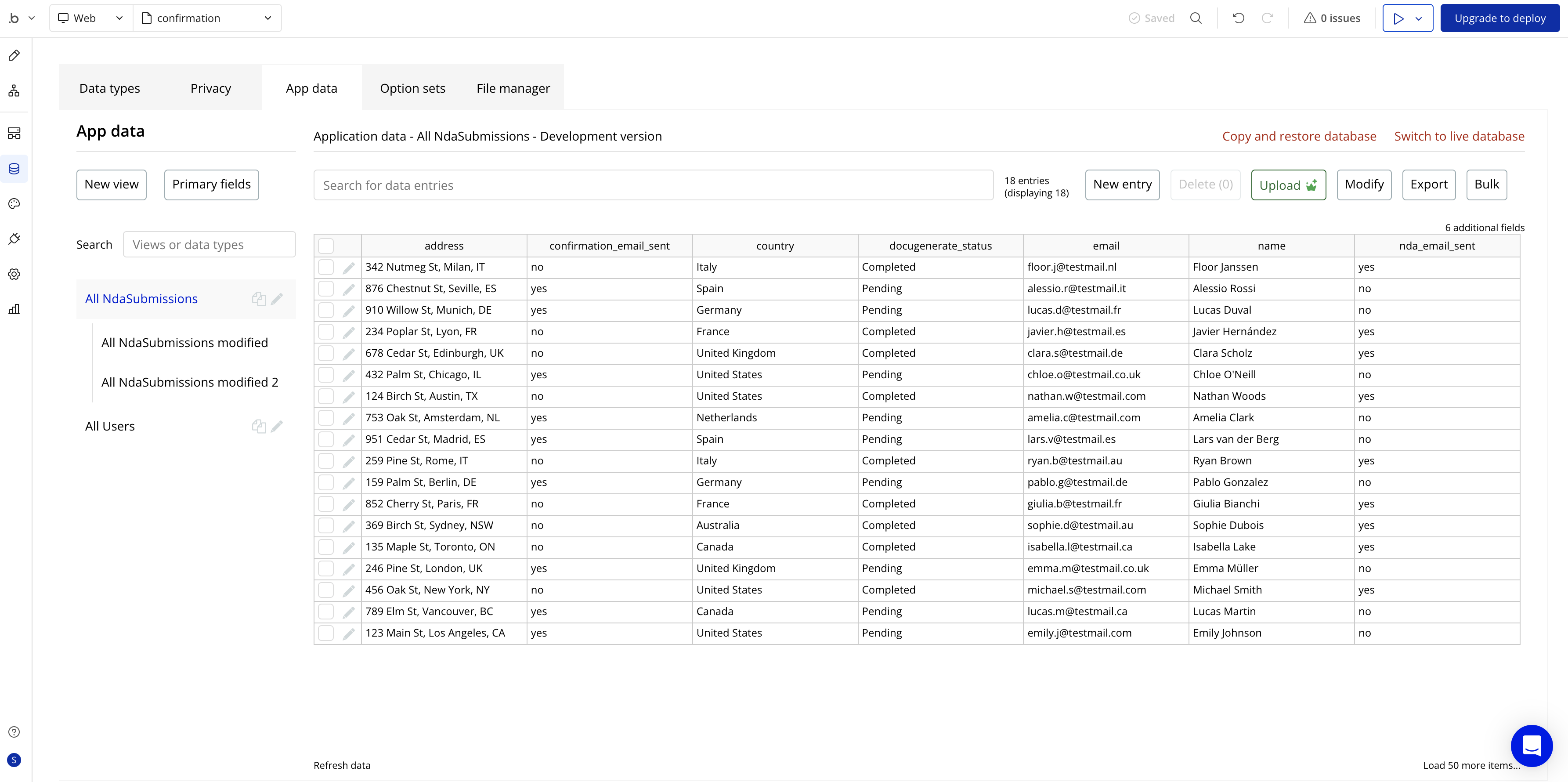 Sample data in the NDA Submission table