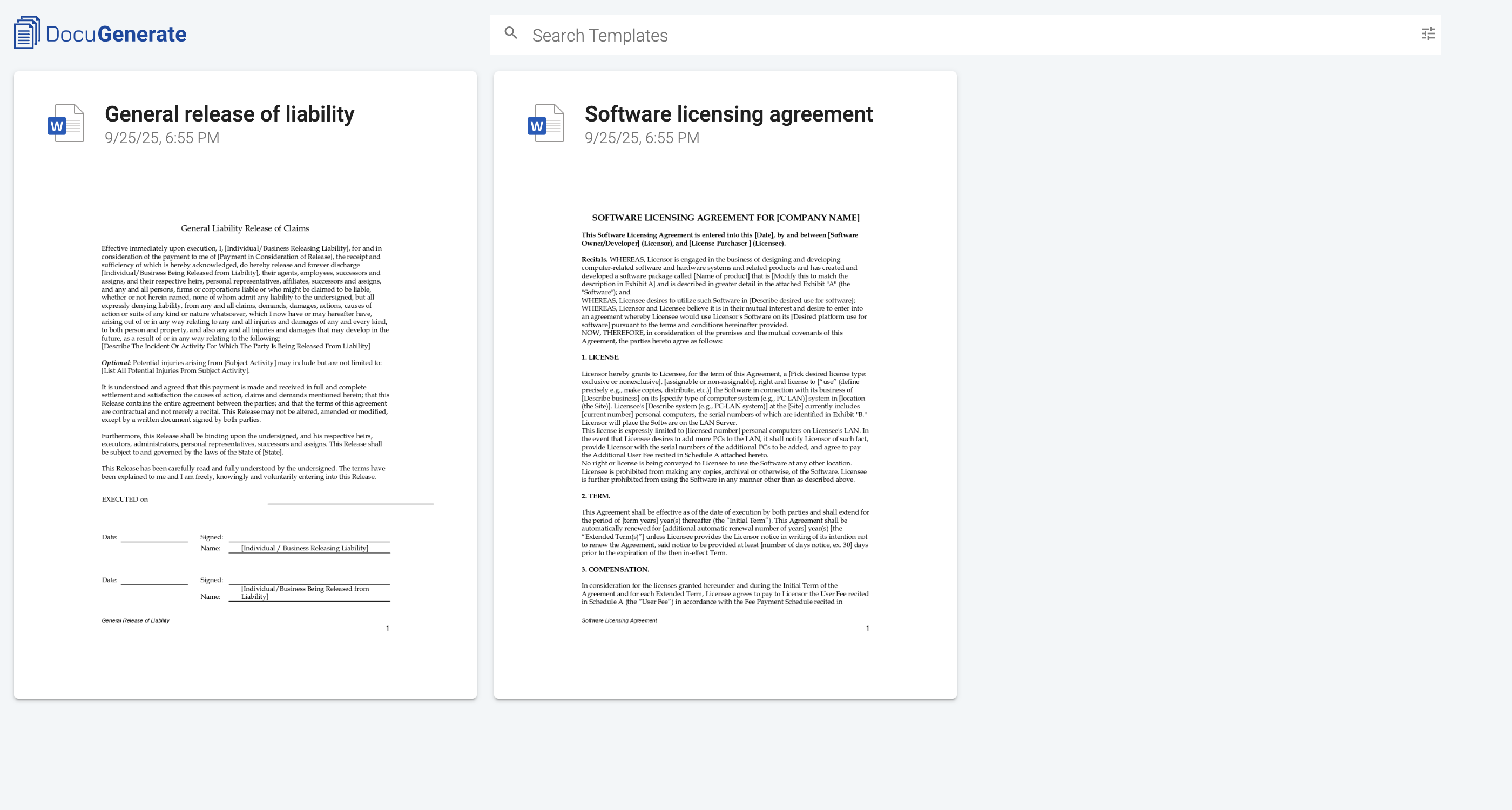 Templates updated on DocuGenerate