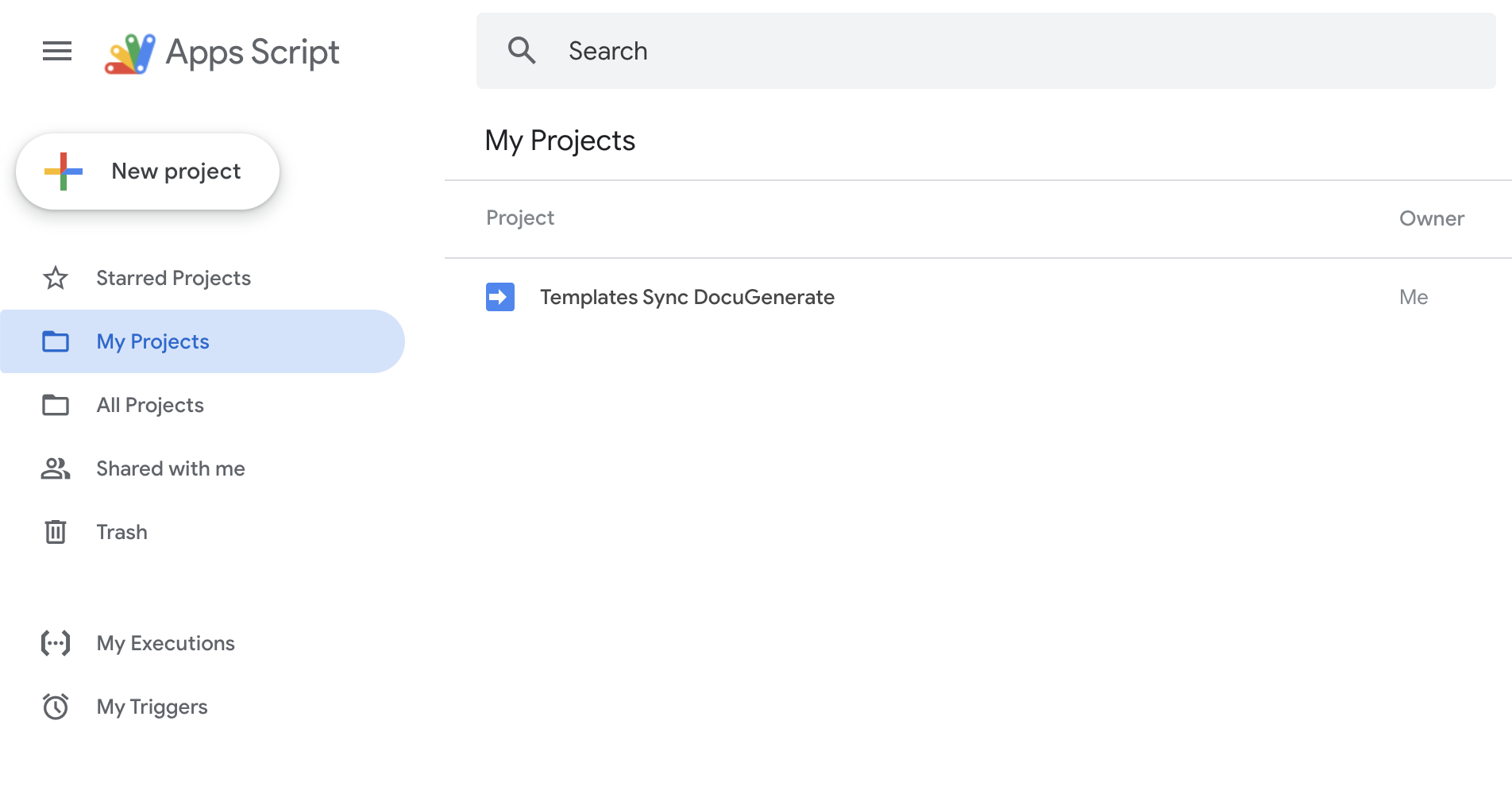Creating a new Apps Script project placeholder
