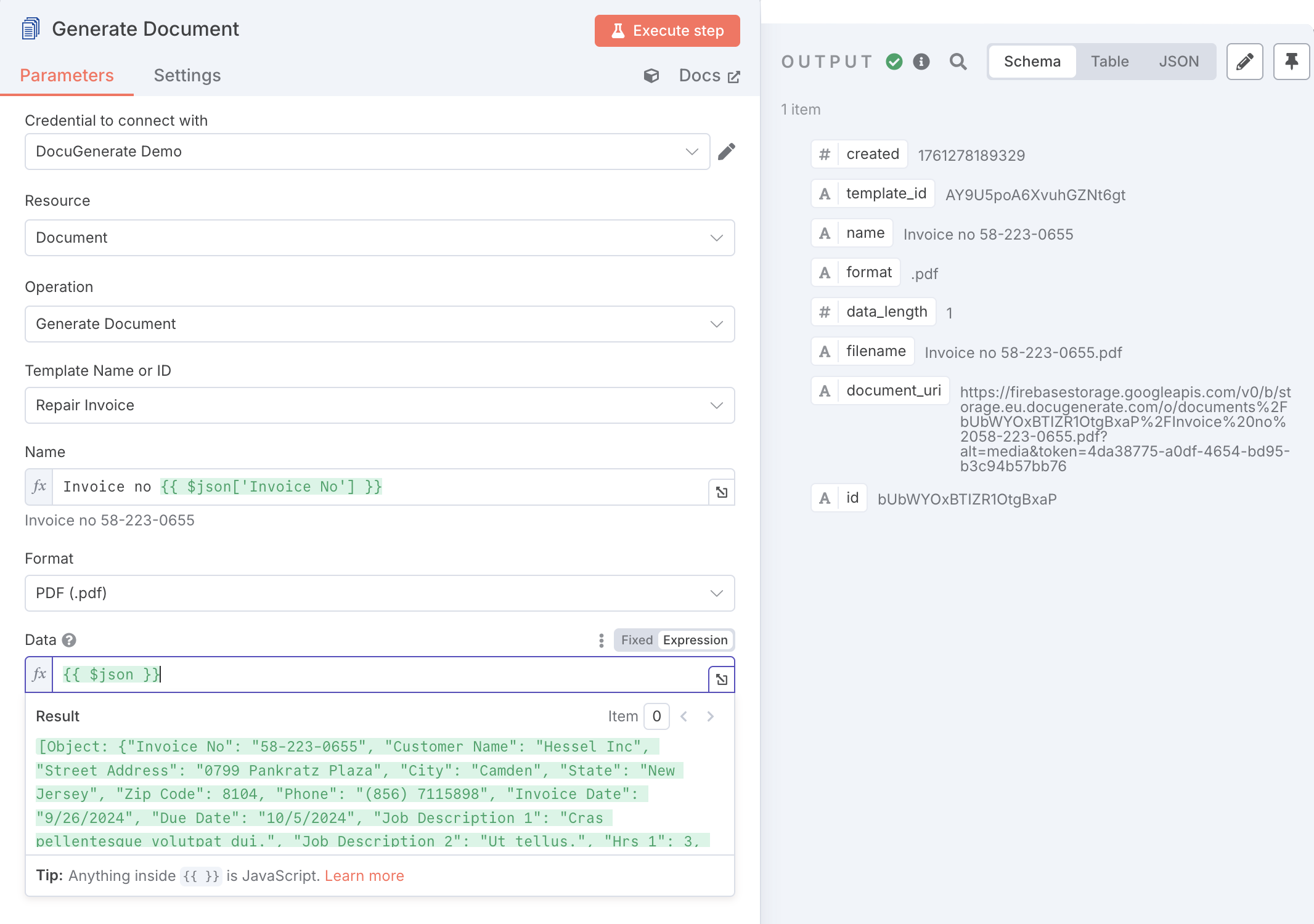 Generating the invoice document