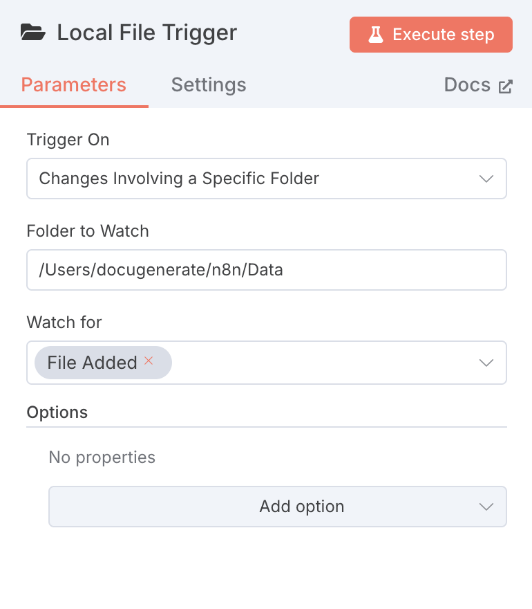 Local File Trigger configuration
