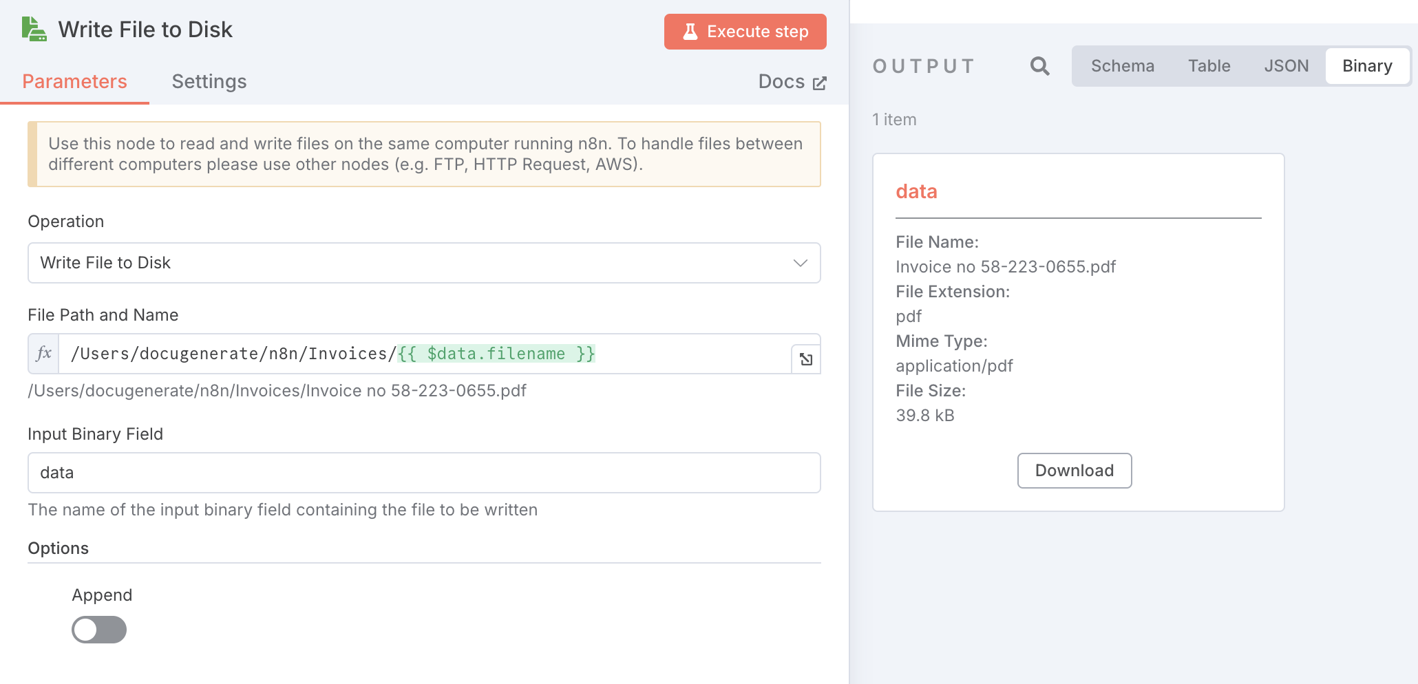 Writing the file to disk
