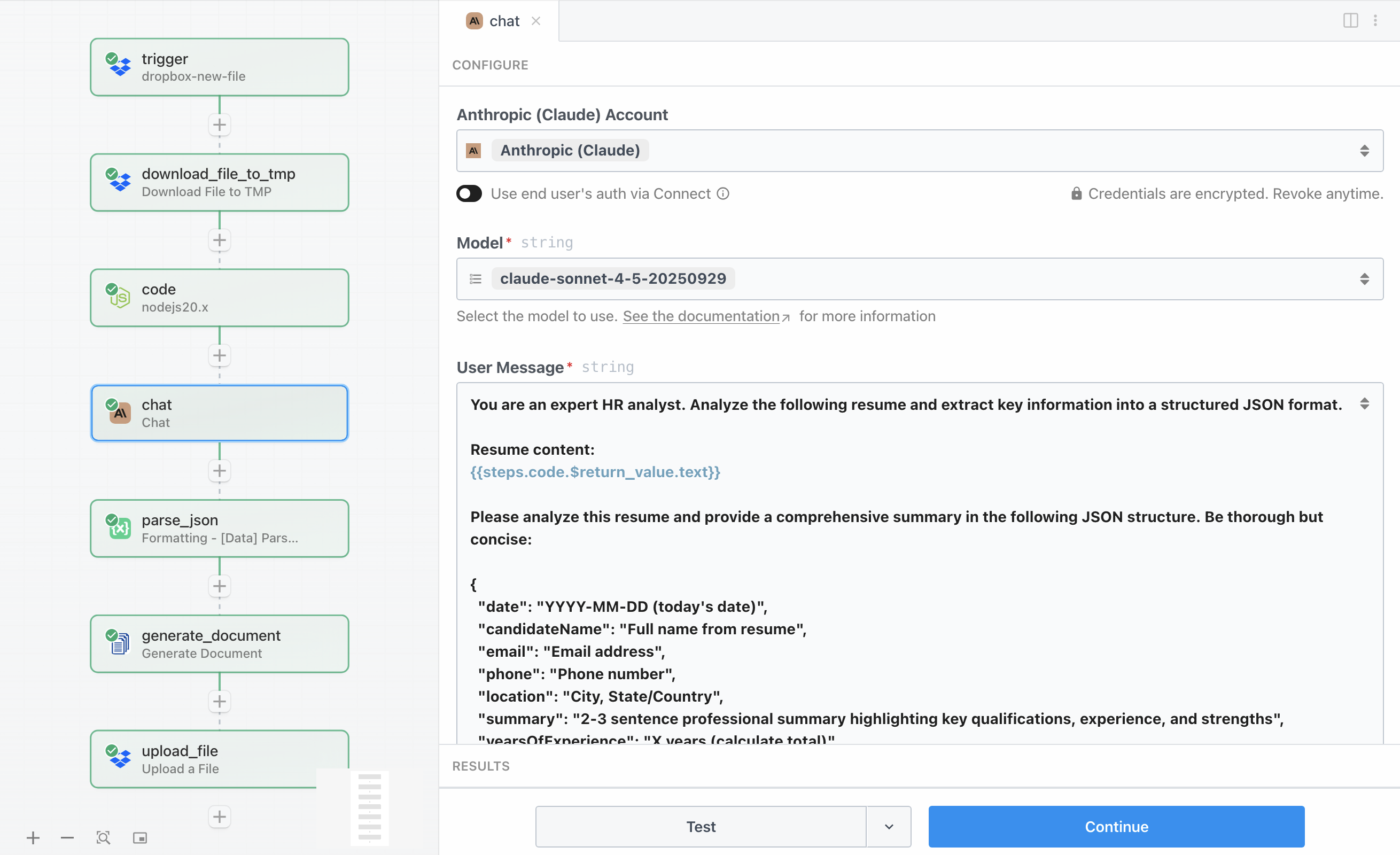 Screenshot of Claude API configuration