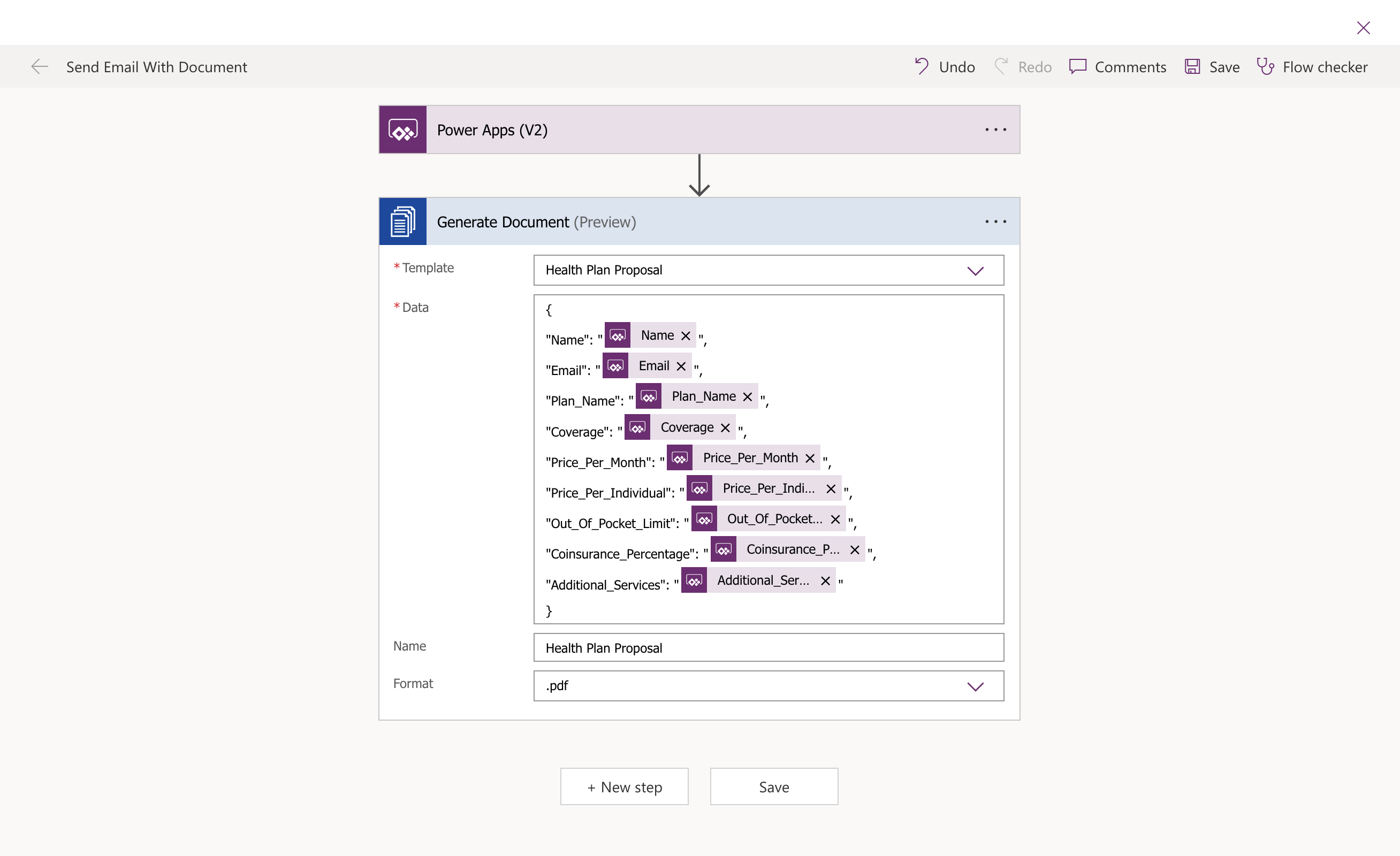 Generate Document step configuration