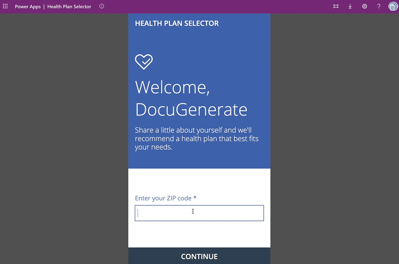 Demo of the Health Plan Selector app workflow