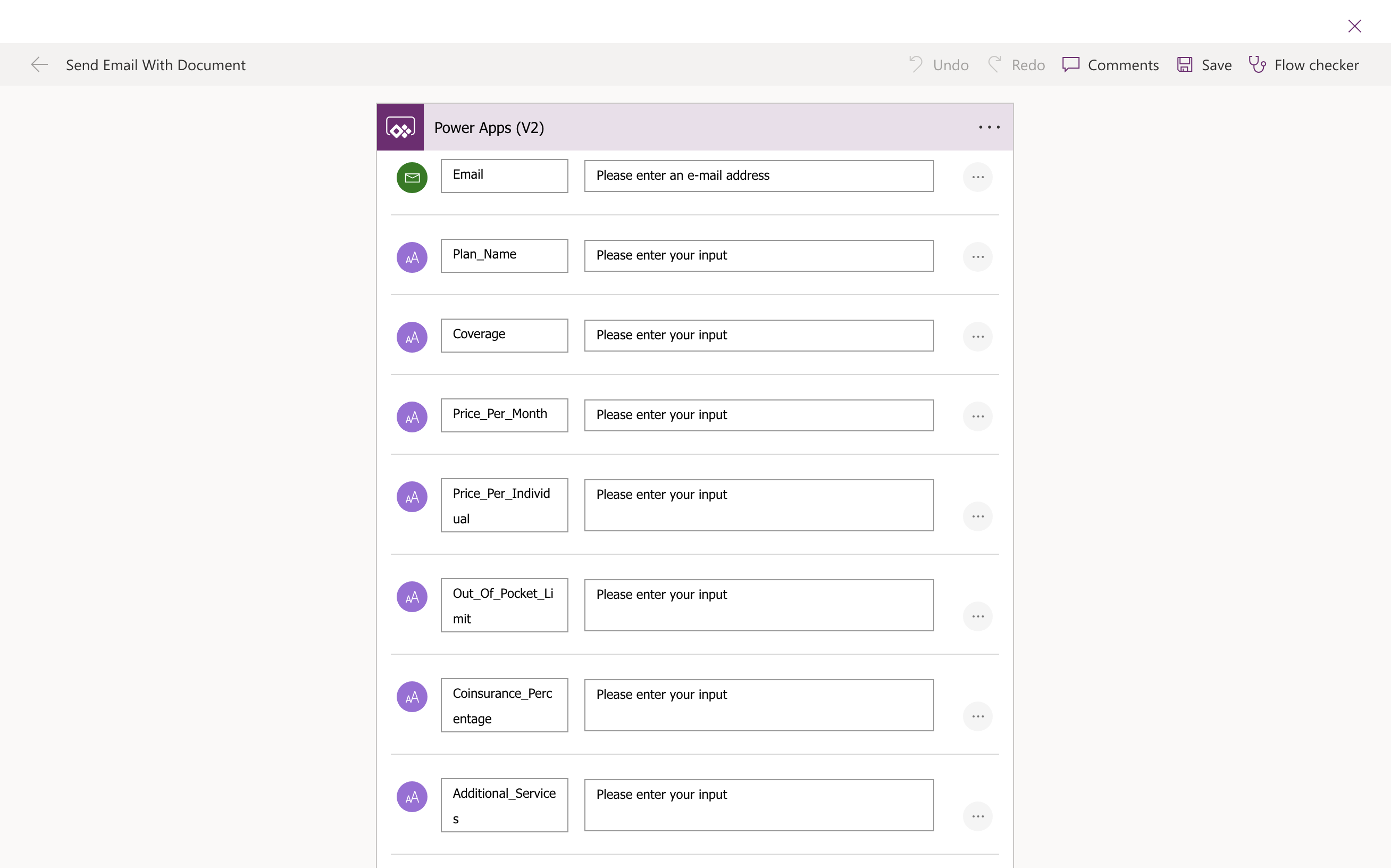 Power Automate input parameters configuration
