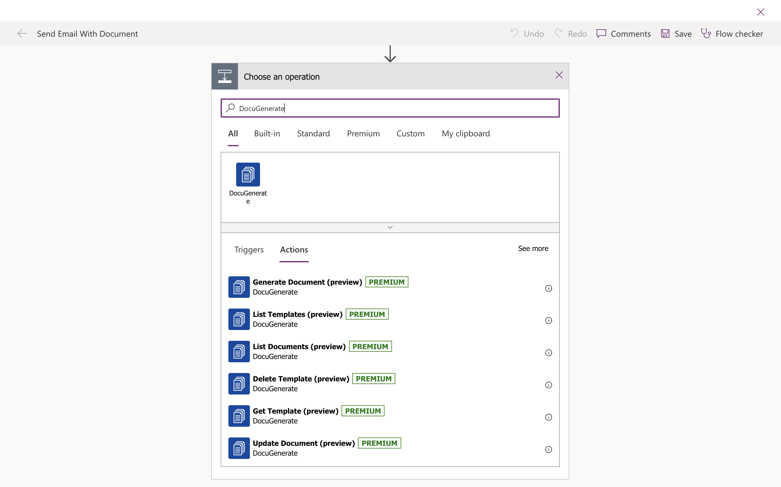 Searching for the DocuGenerate connector