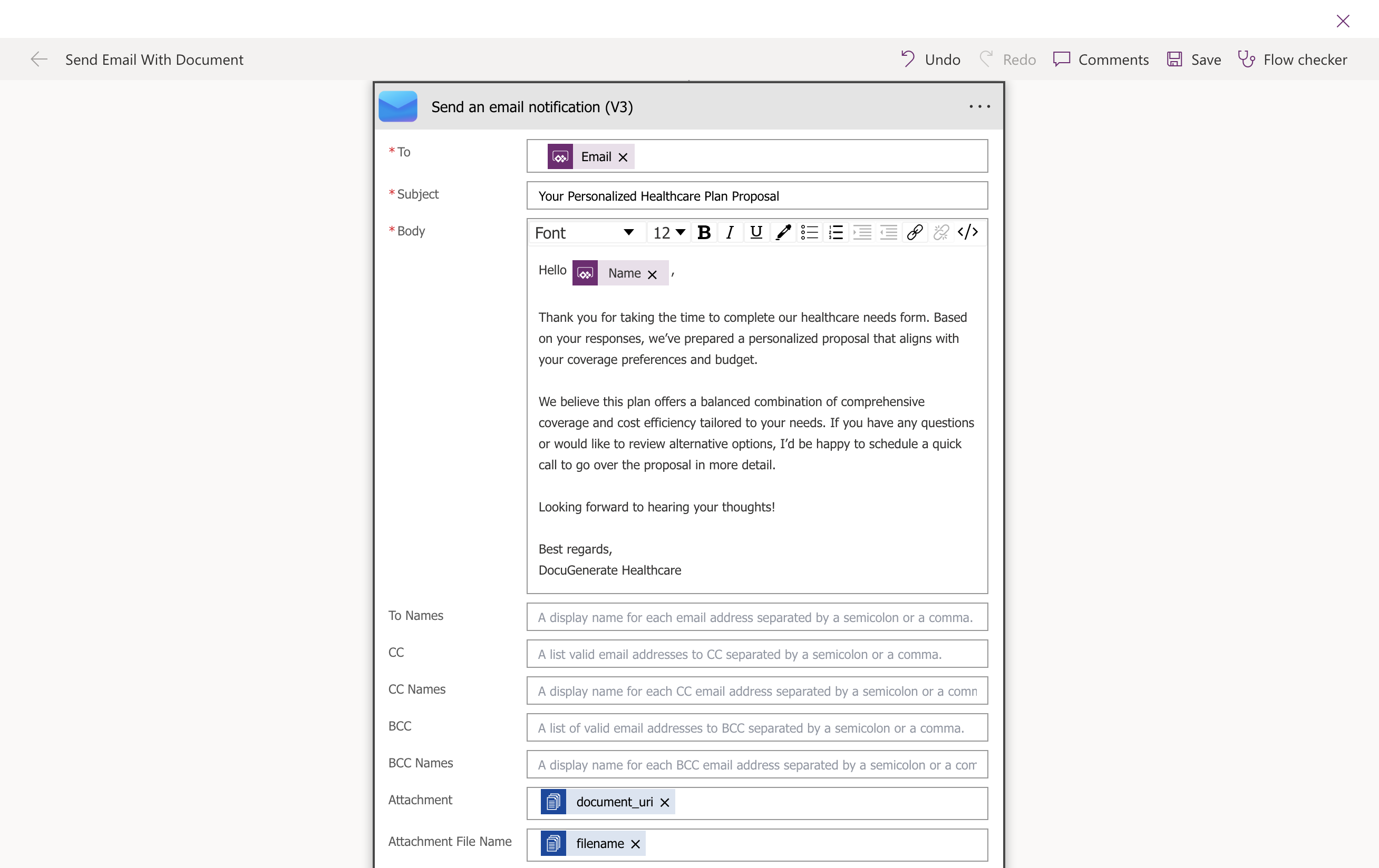Send an email notification step configuration