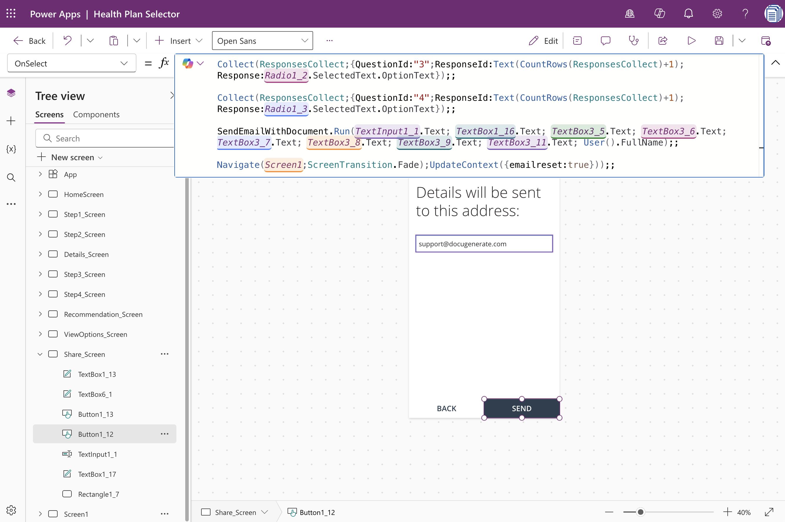 Updated button code calling SendEmailWithDocument flow