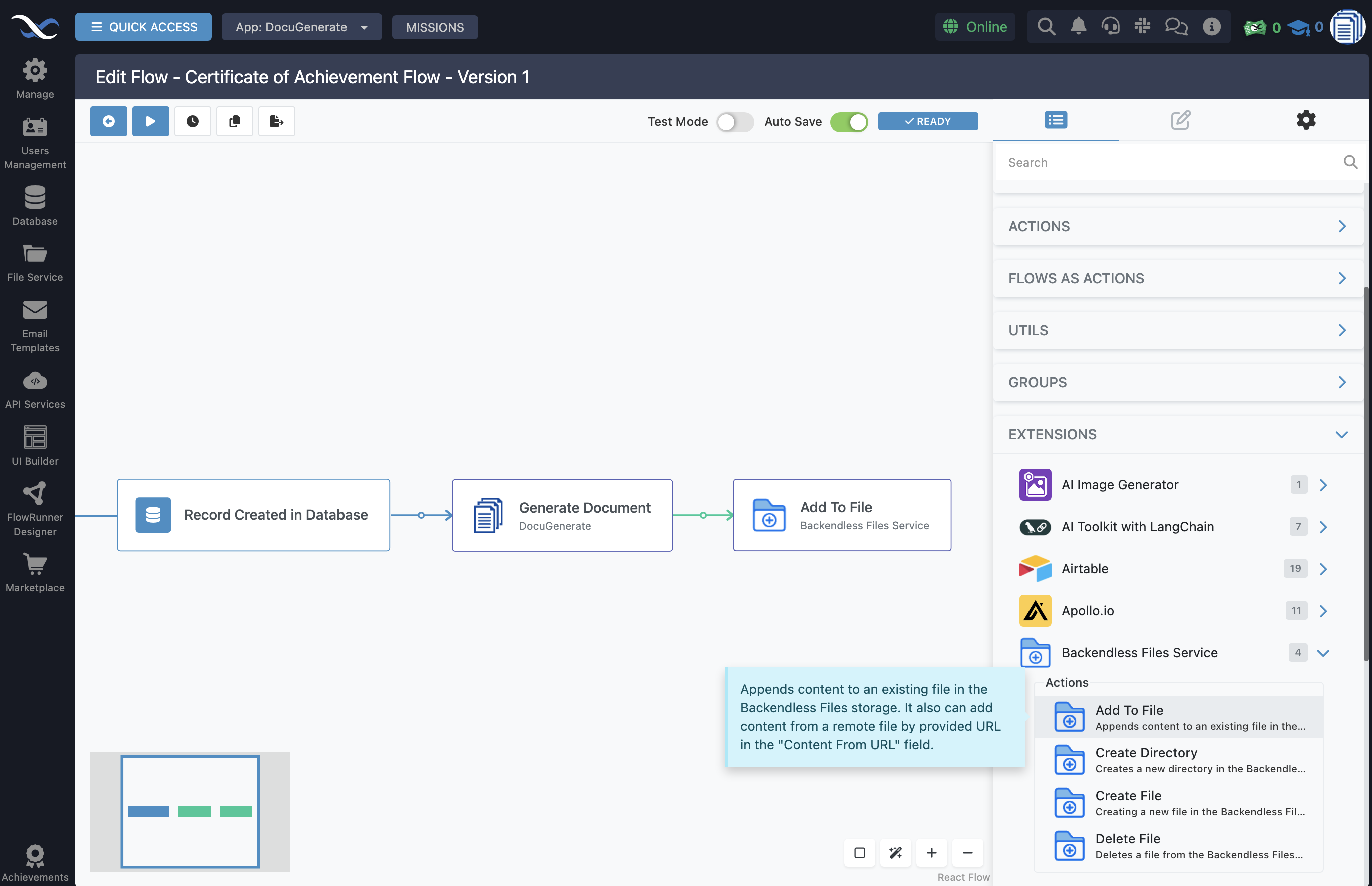 Adding the Add To File action