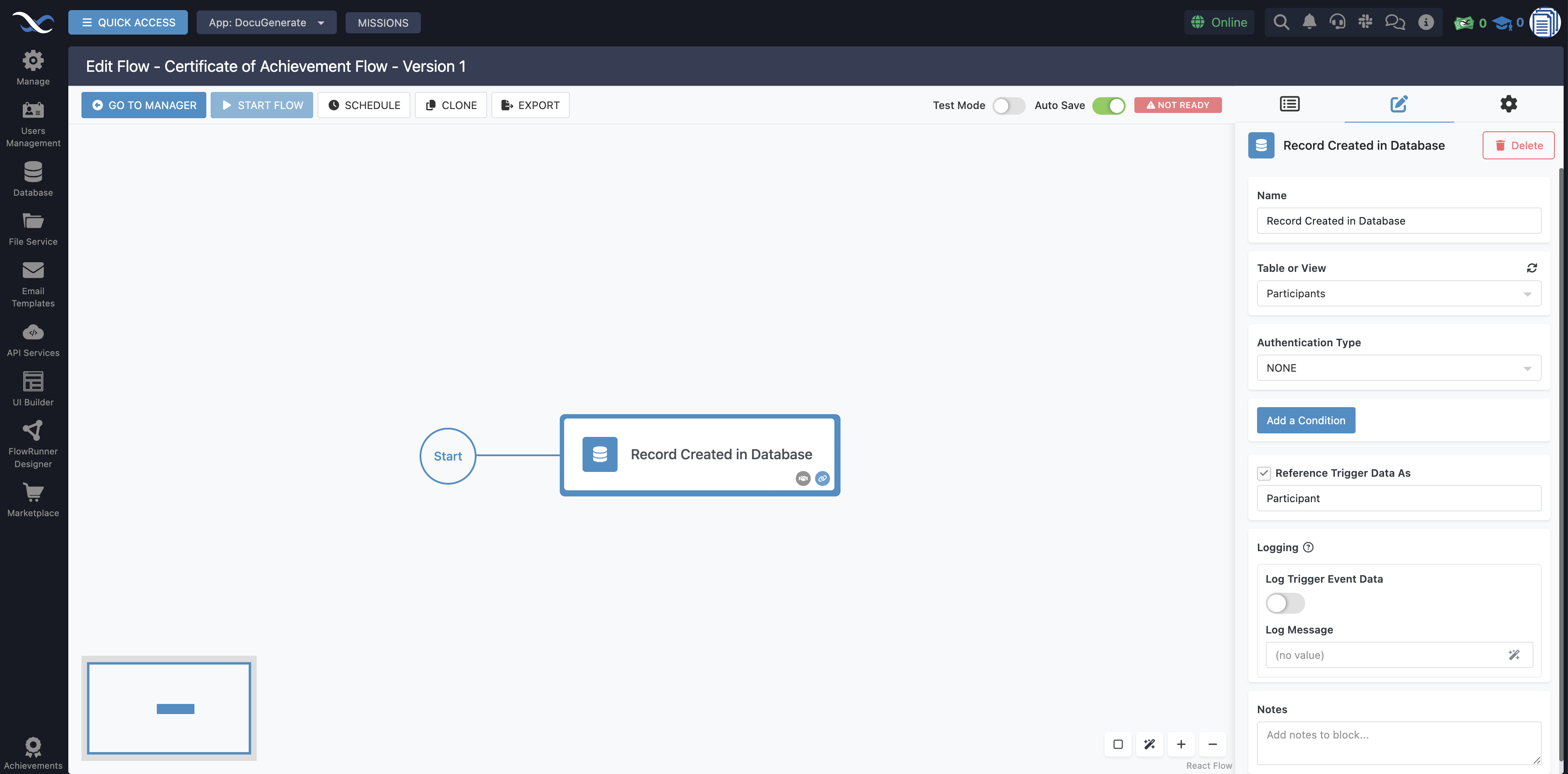 Configuring the Record Created in Database trigger