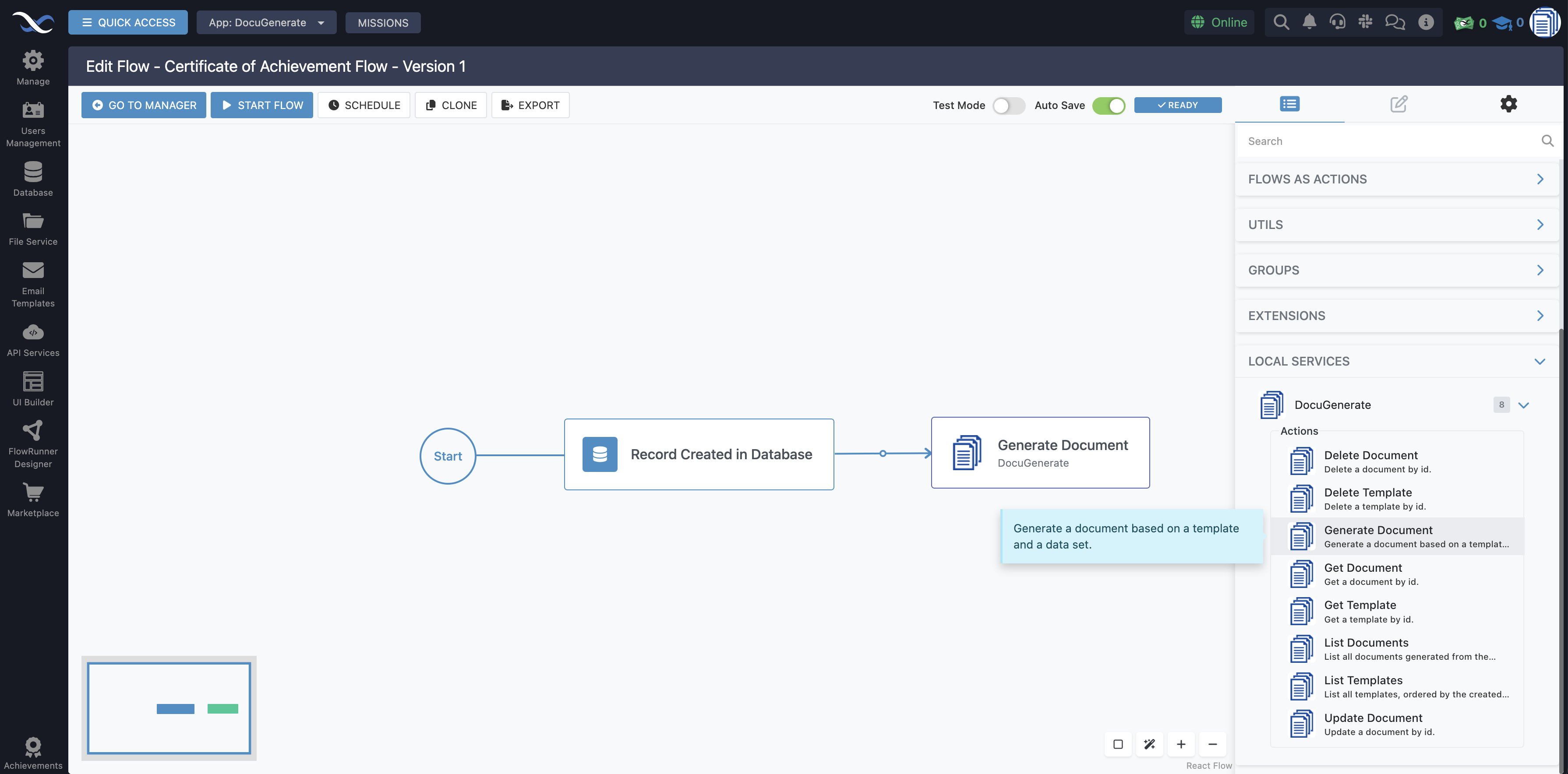 Adding the Generate Document action from DocuGenerate
