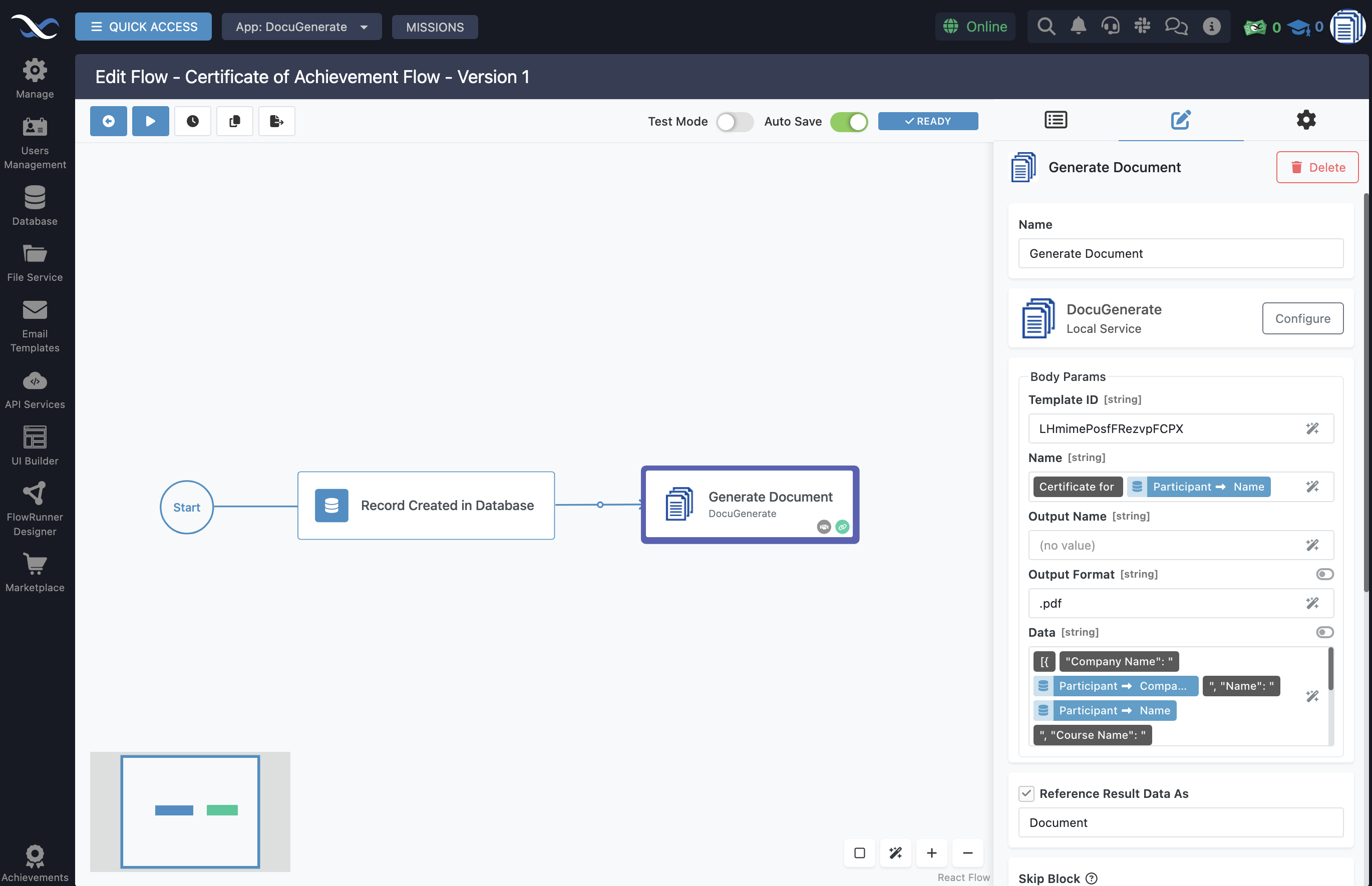 Generate Document action configuration