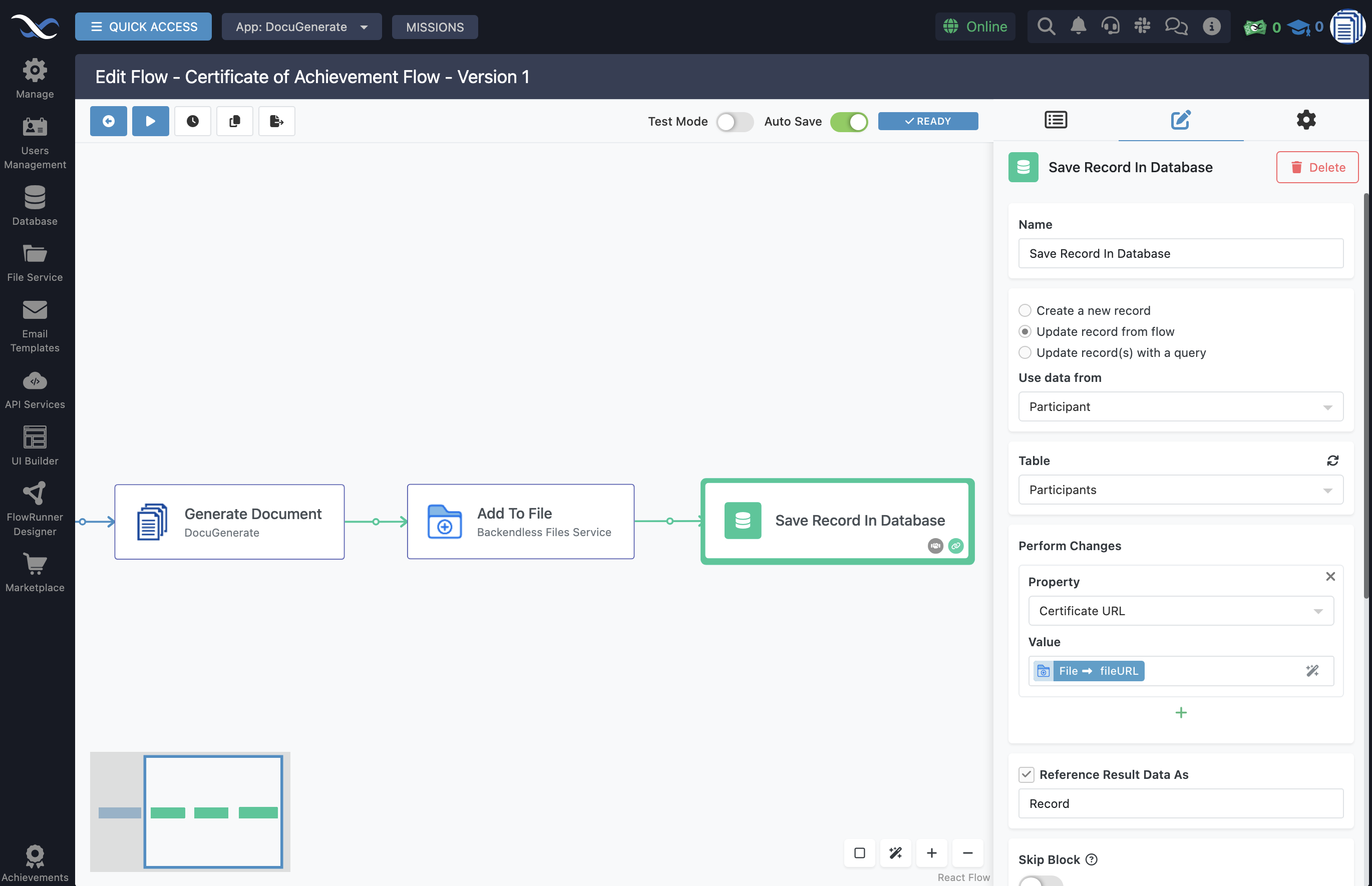 Save Record In Database action configuration