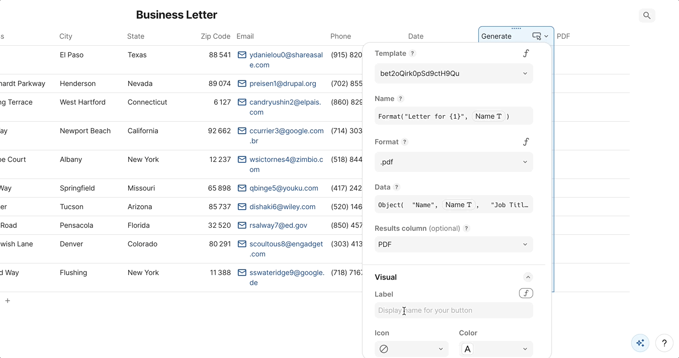 Customizing the button label, color, and icon