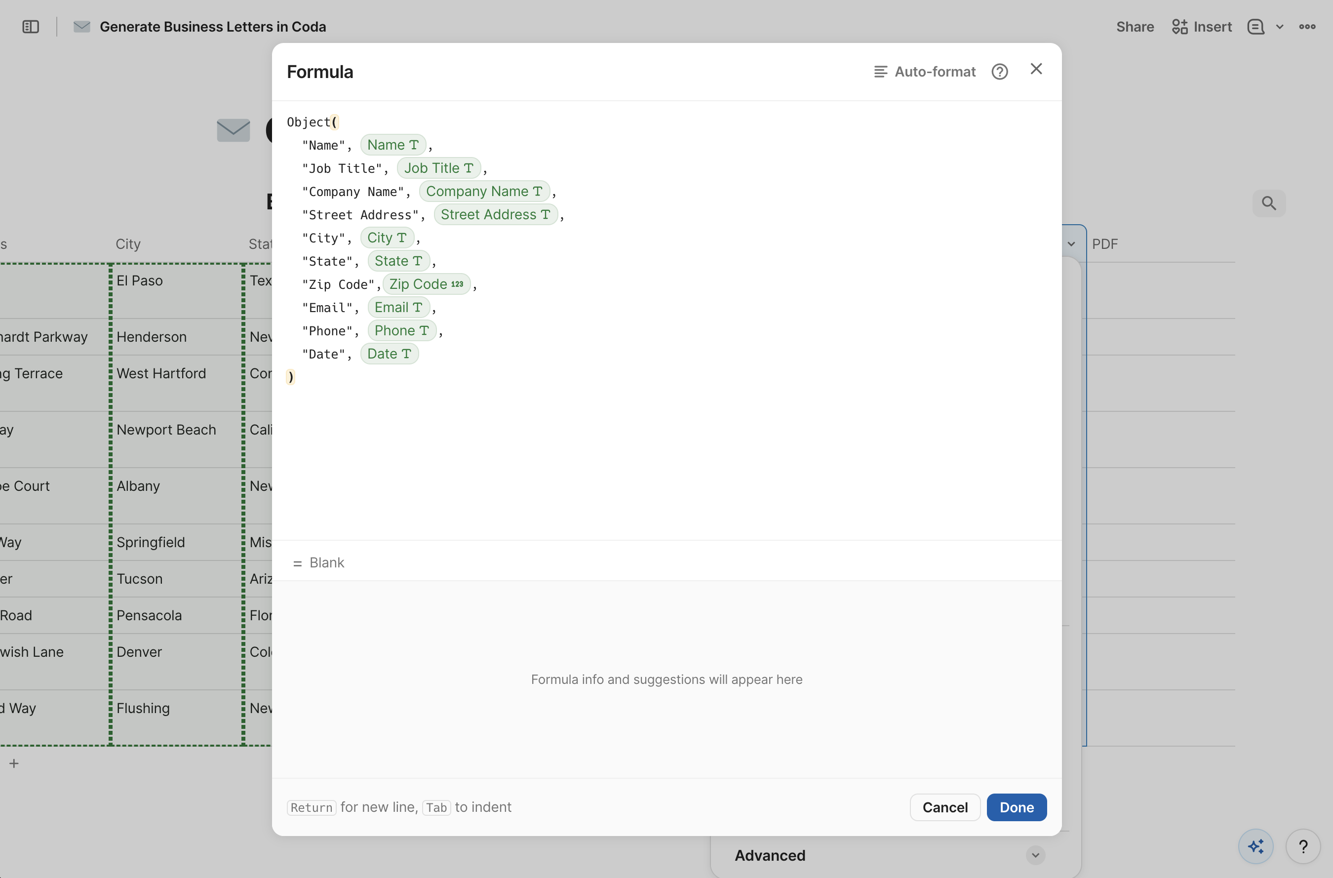 Configuring the Data parameter with the Object formula