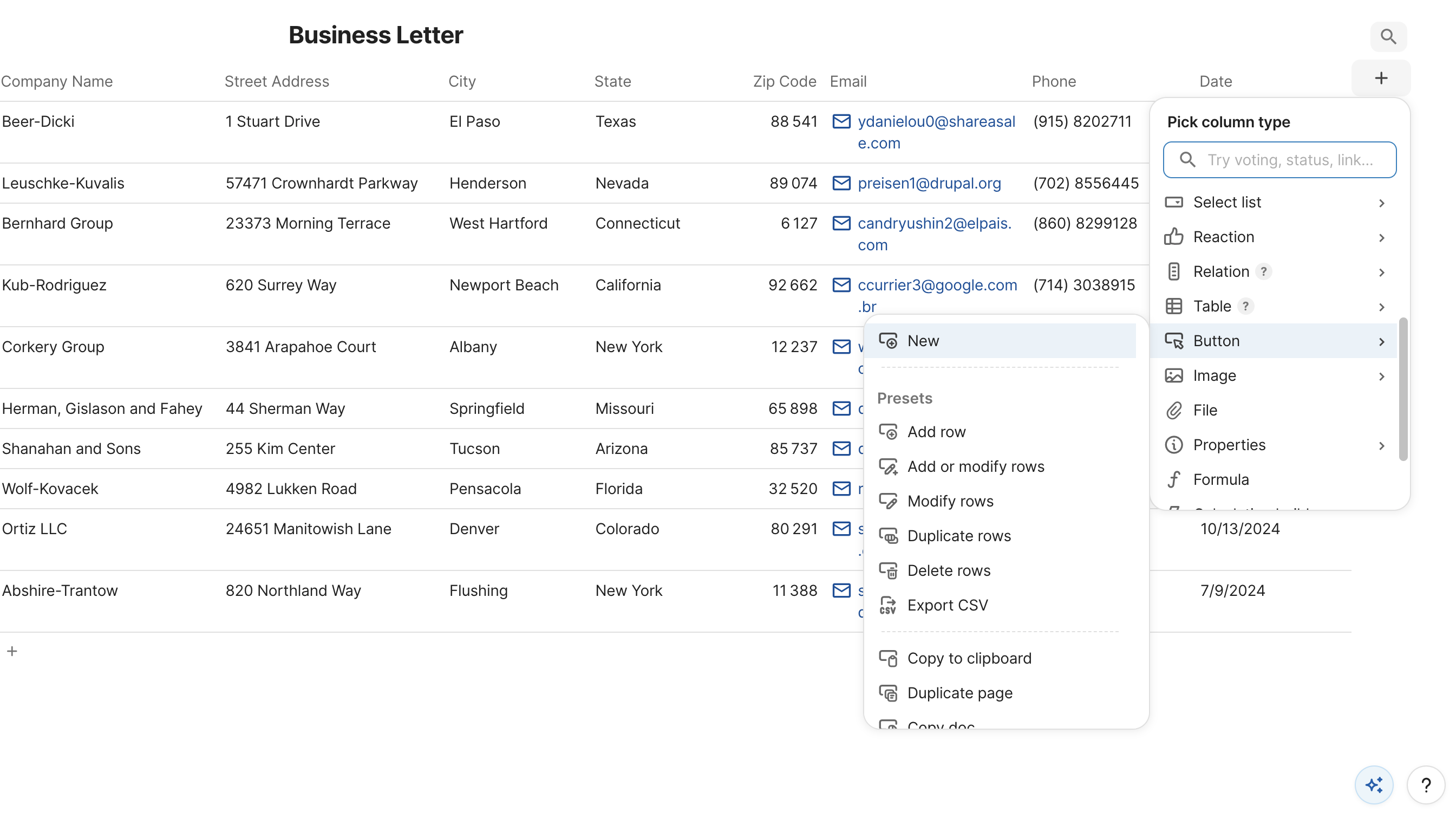 Adding a Button column to the table