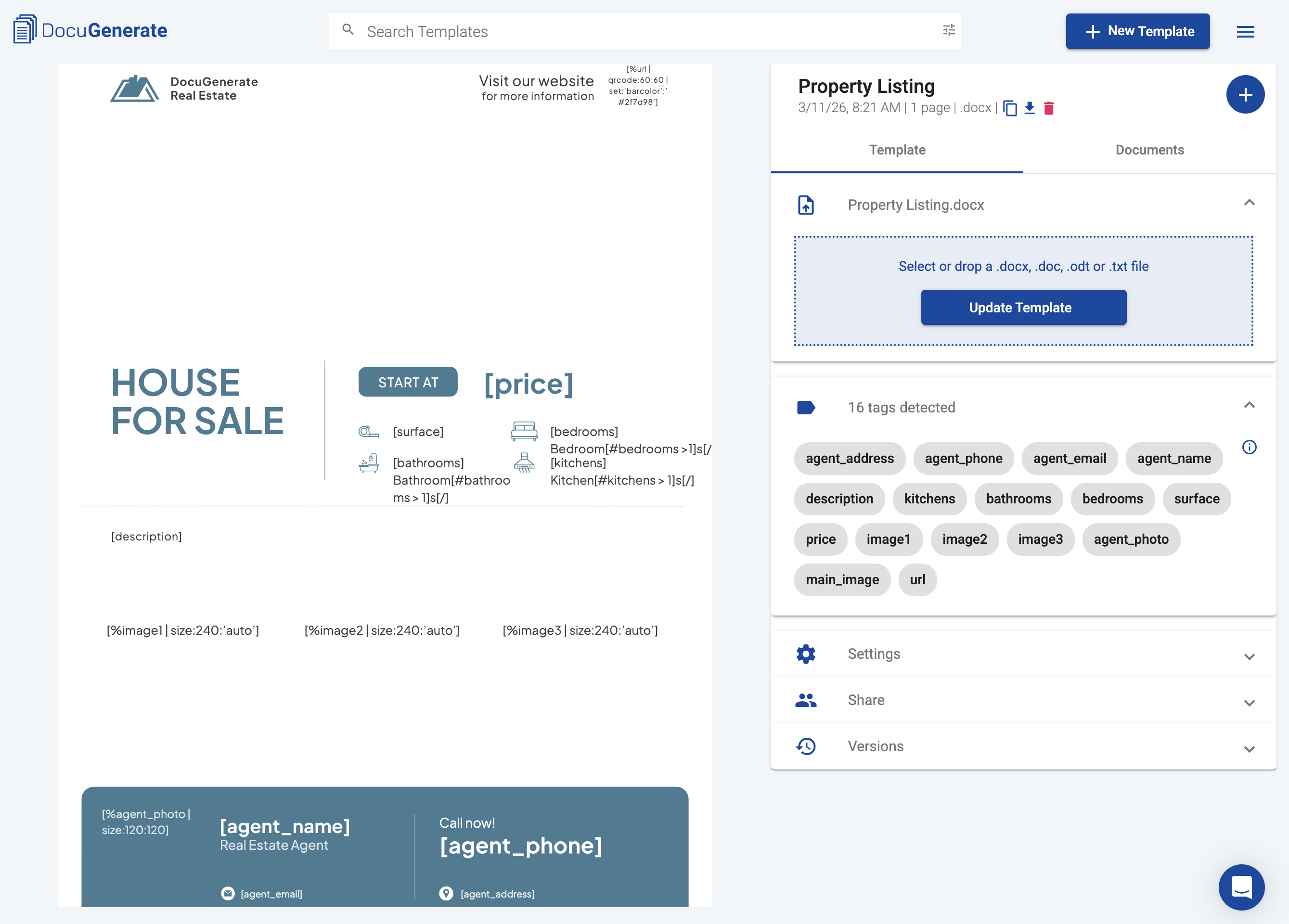 Property Listing template with merge tags