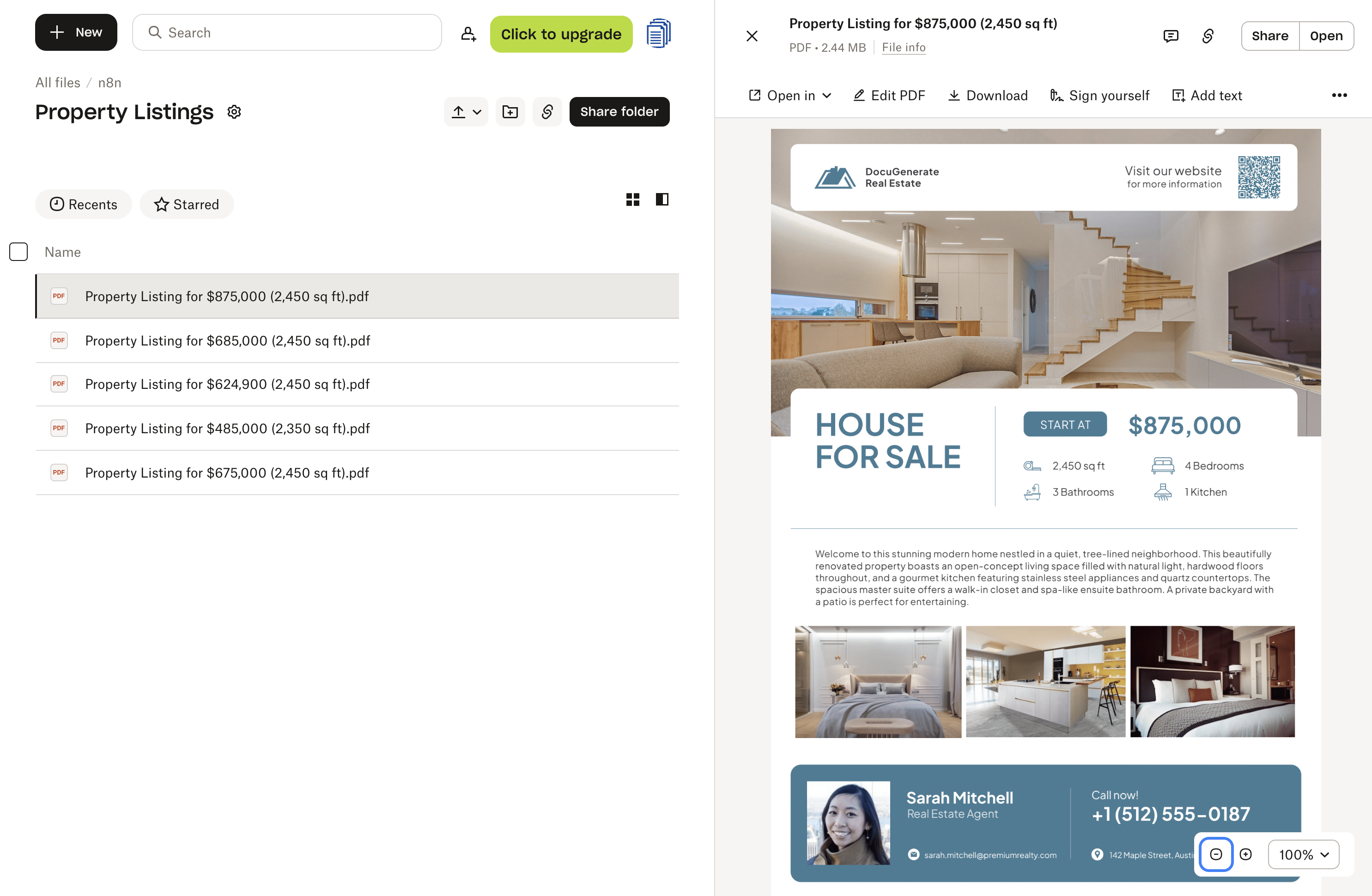 Sample generated property listing PDF