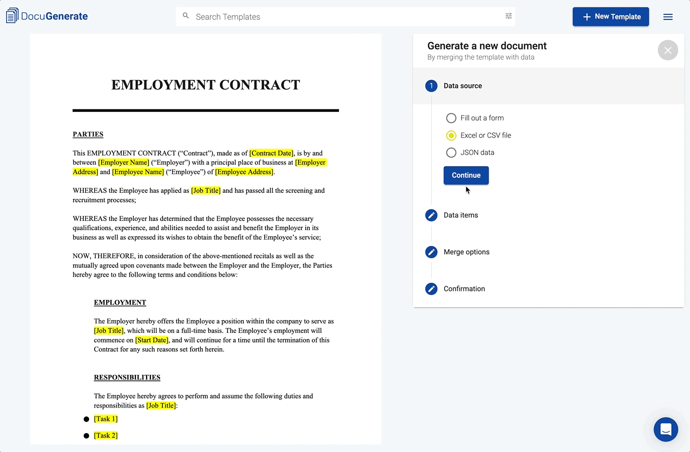 Employment Contracts generation in batch in DocuGenerate