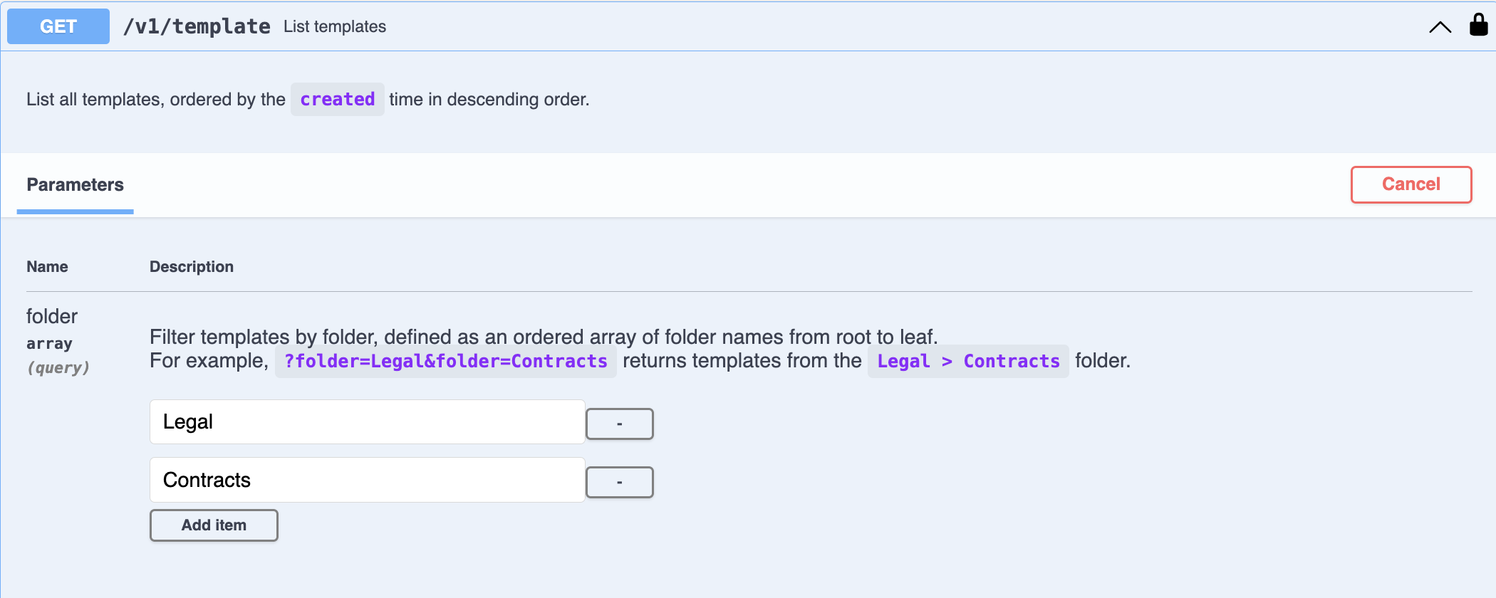 Folder parameter when querying the templates