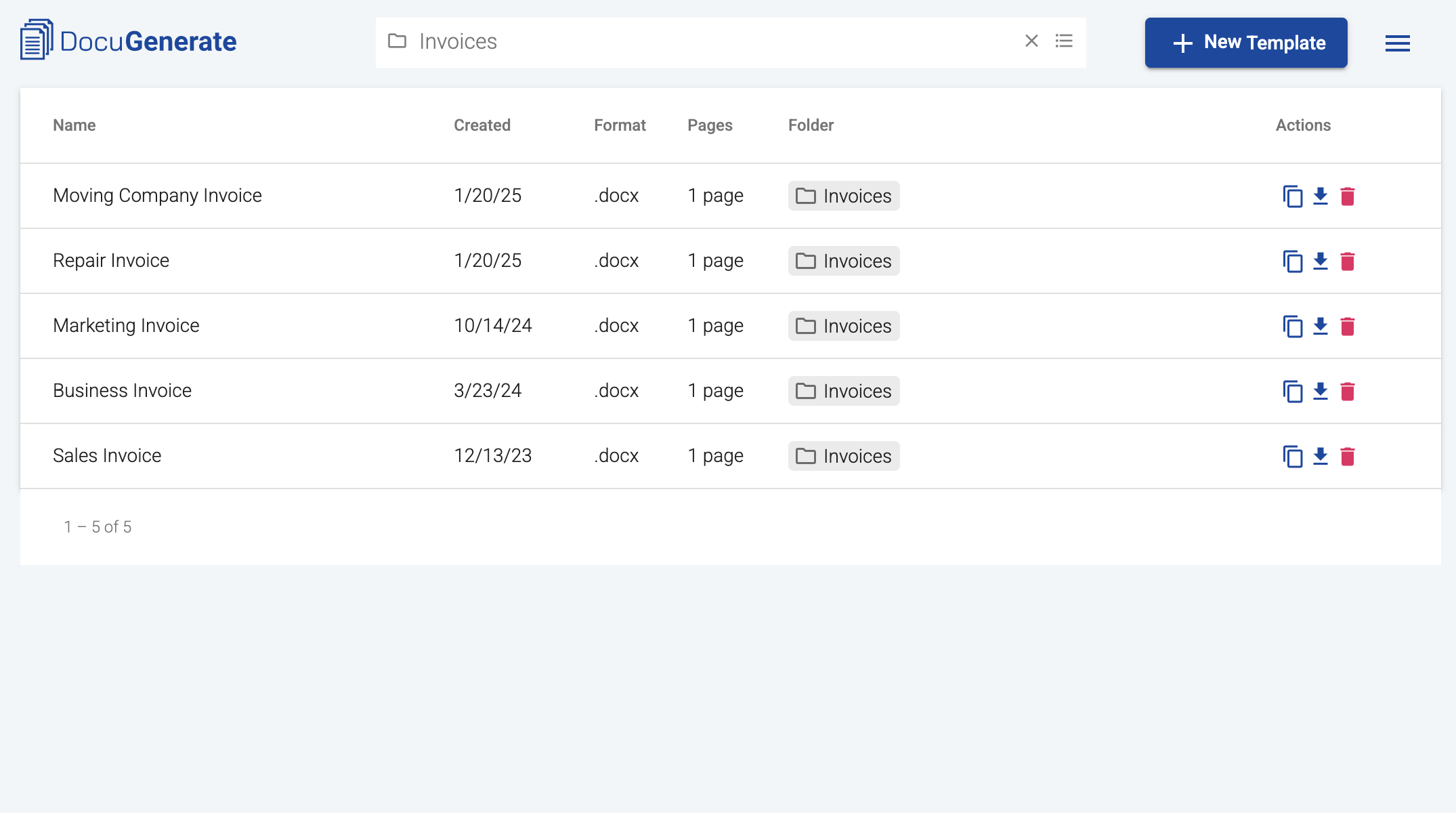 Templates filtered by folder
