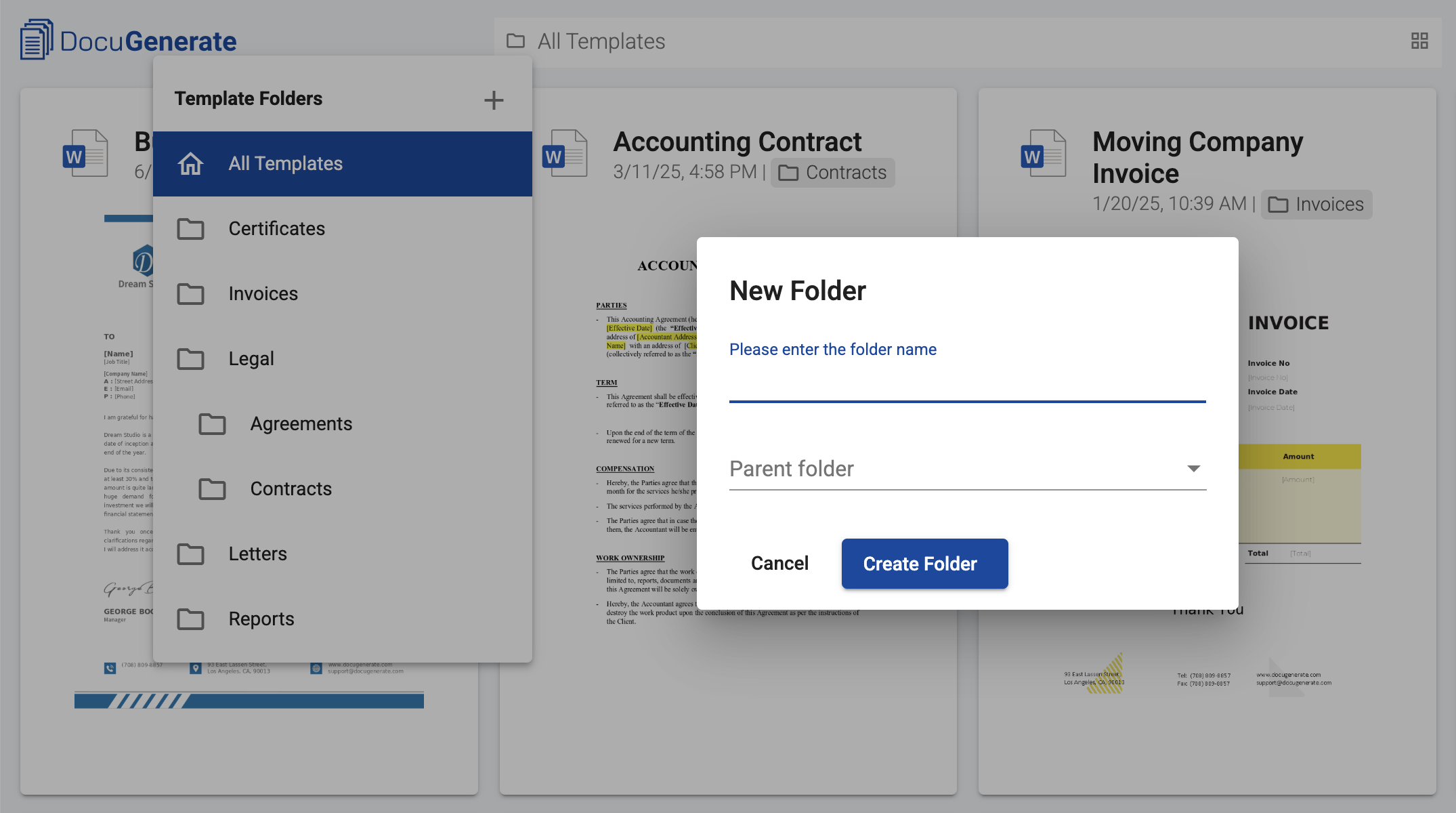 New folder dialog