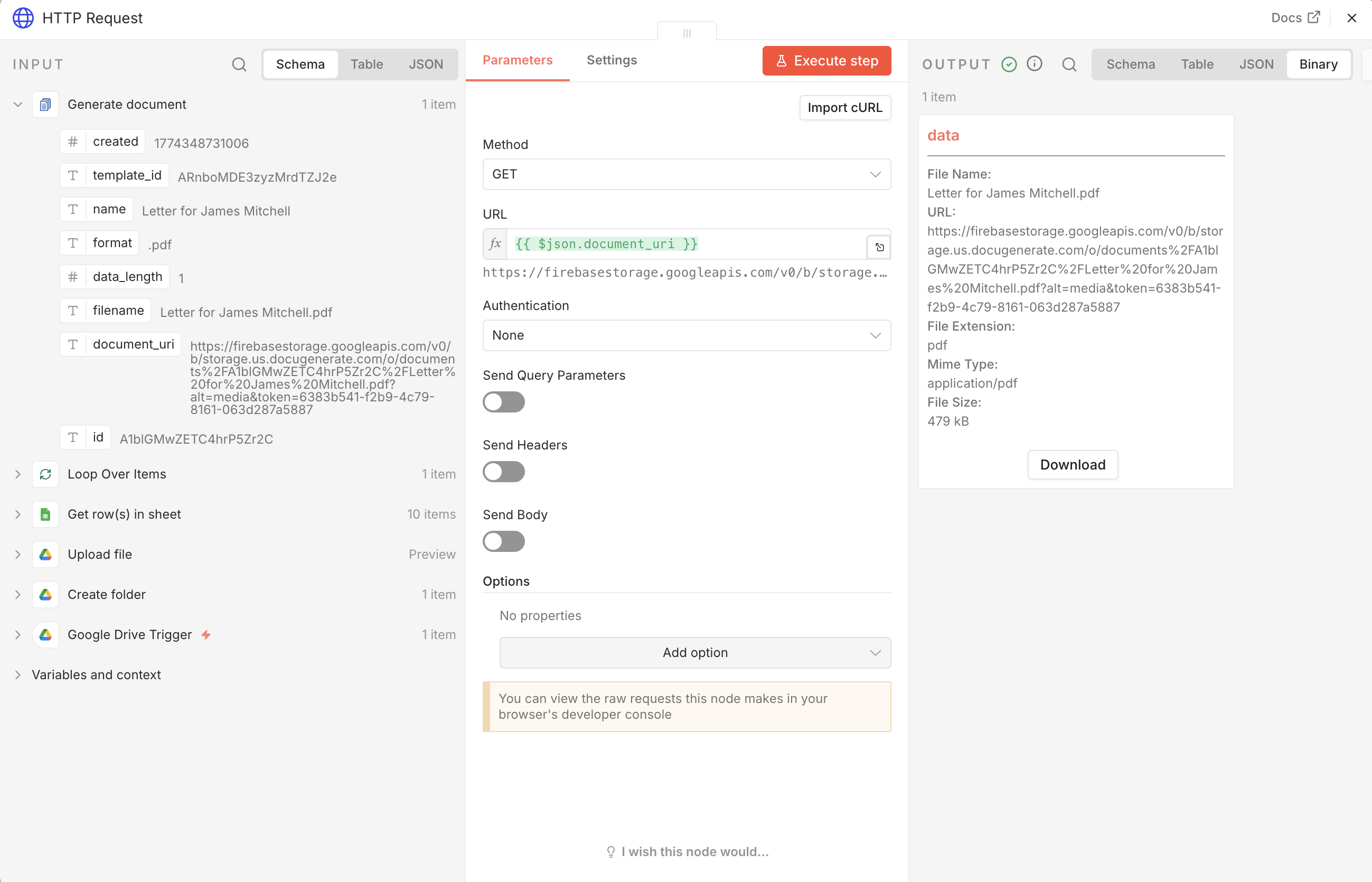 Configuratie van de HTTP Request-node