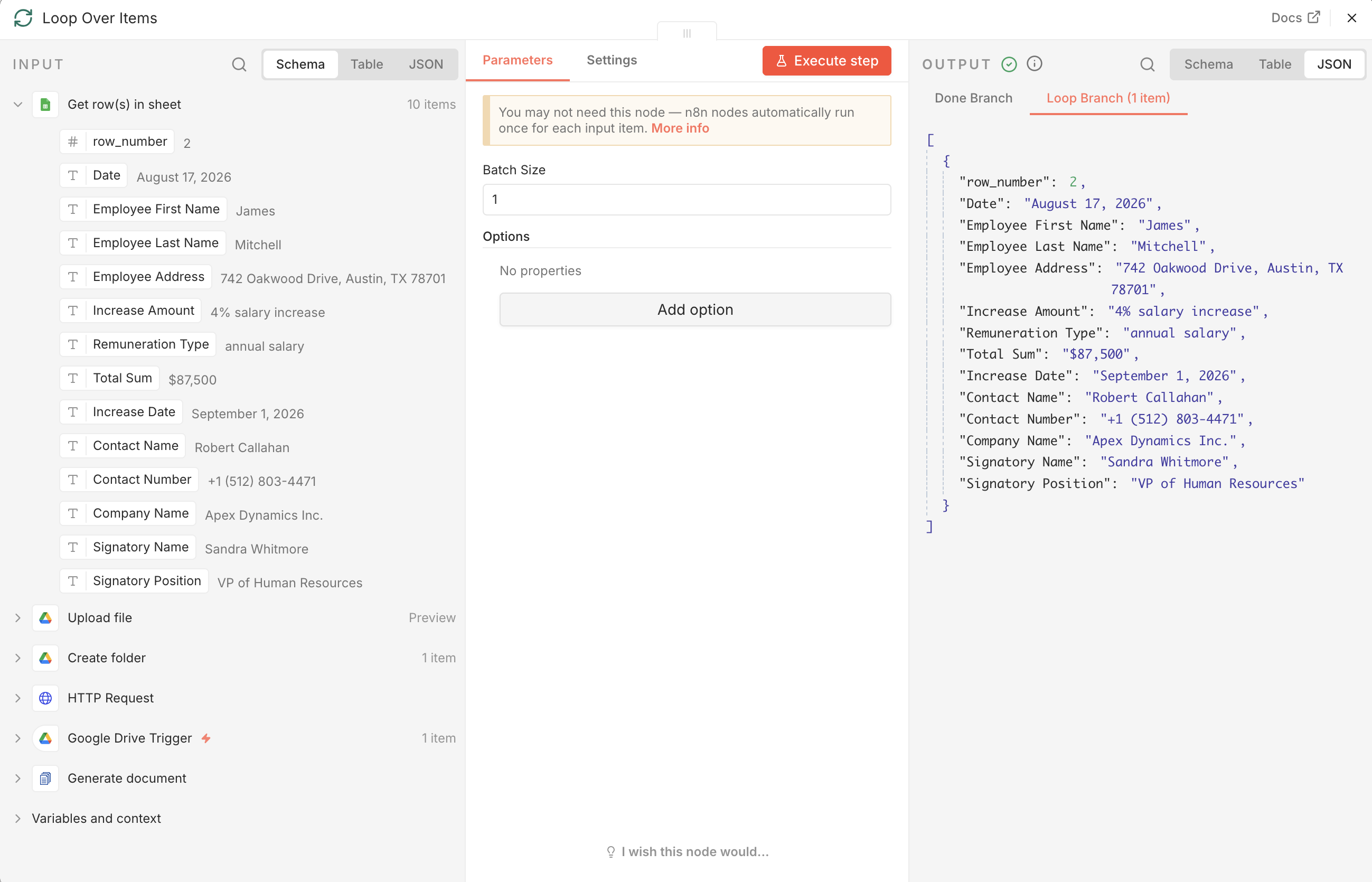 Configuratie van de Loop Over Items-node