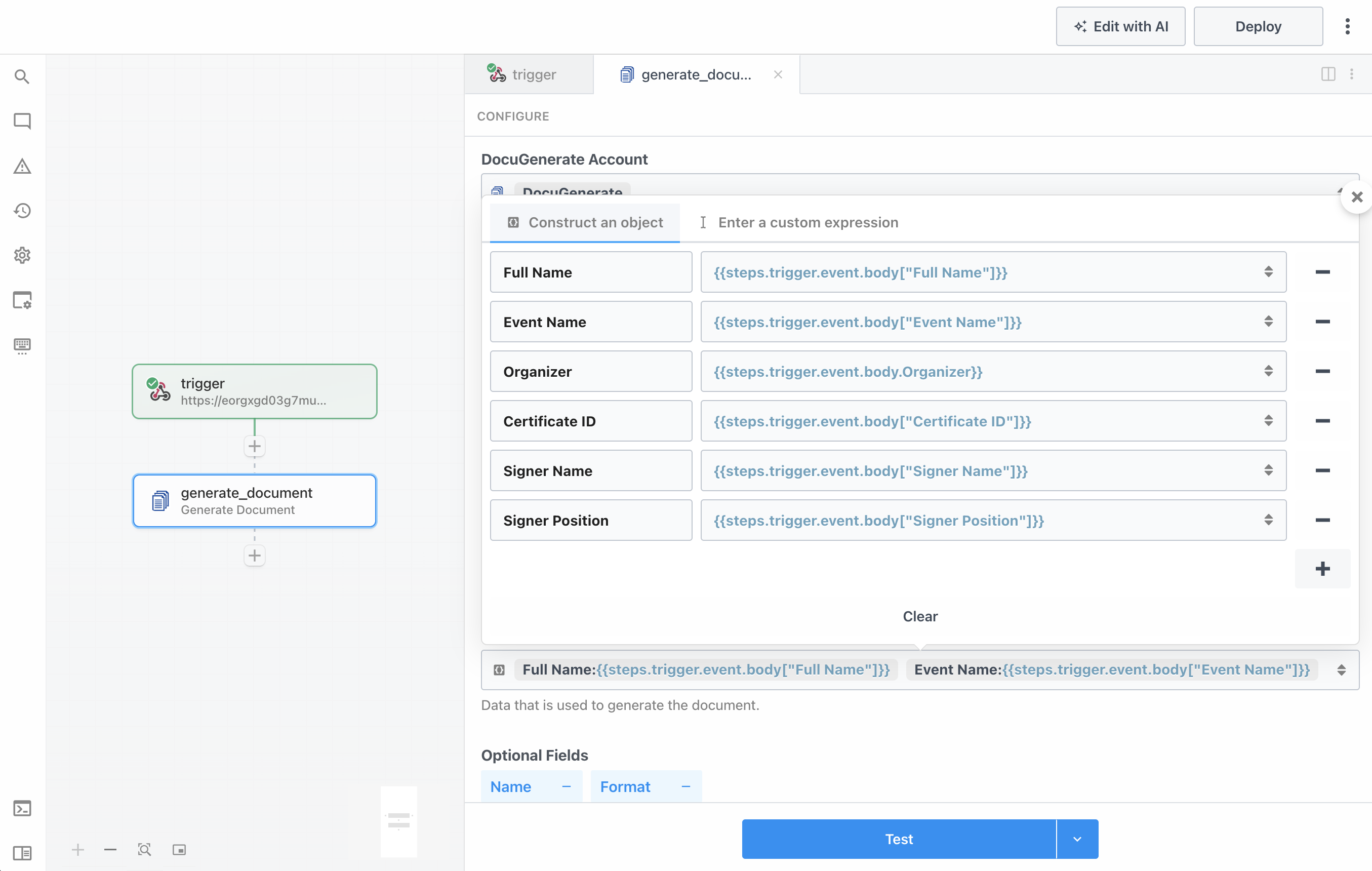 Constructing the Data object from the webhook body