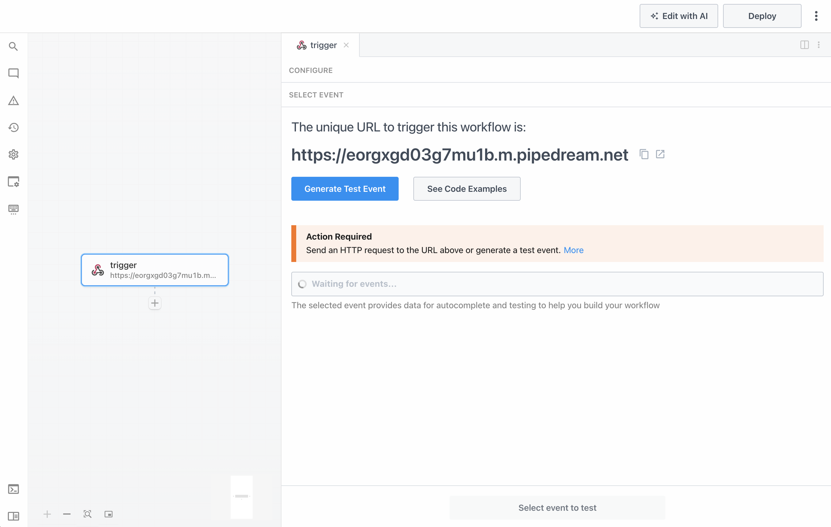 The unique URL generated for the webhook trigger
