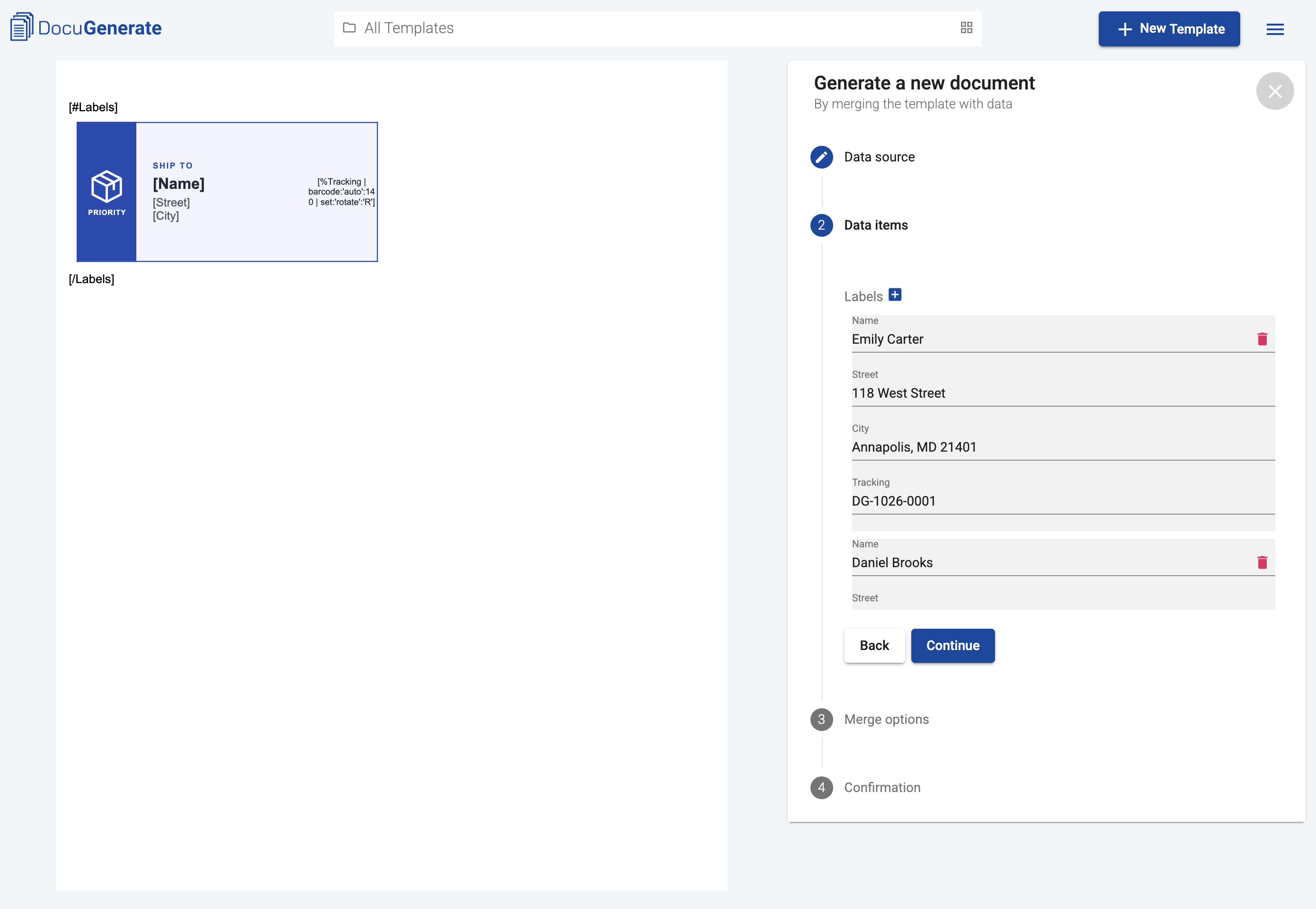 Adding label items to the form for the list template