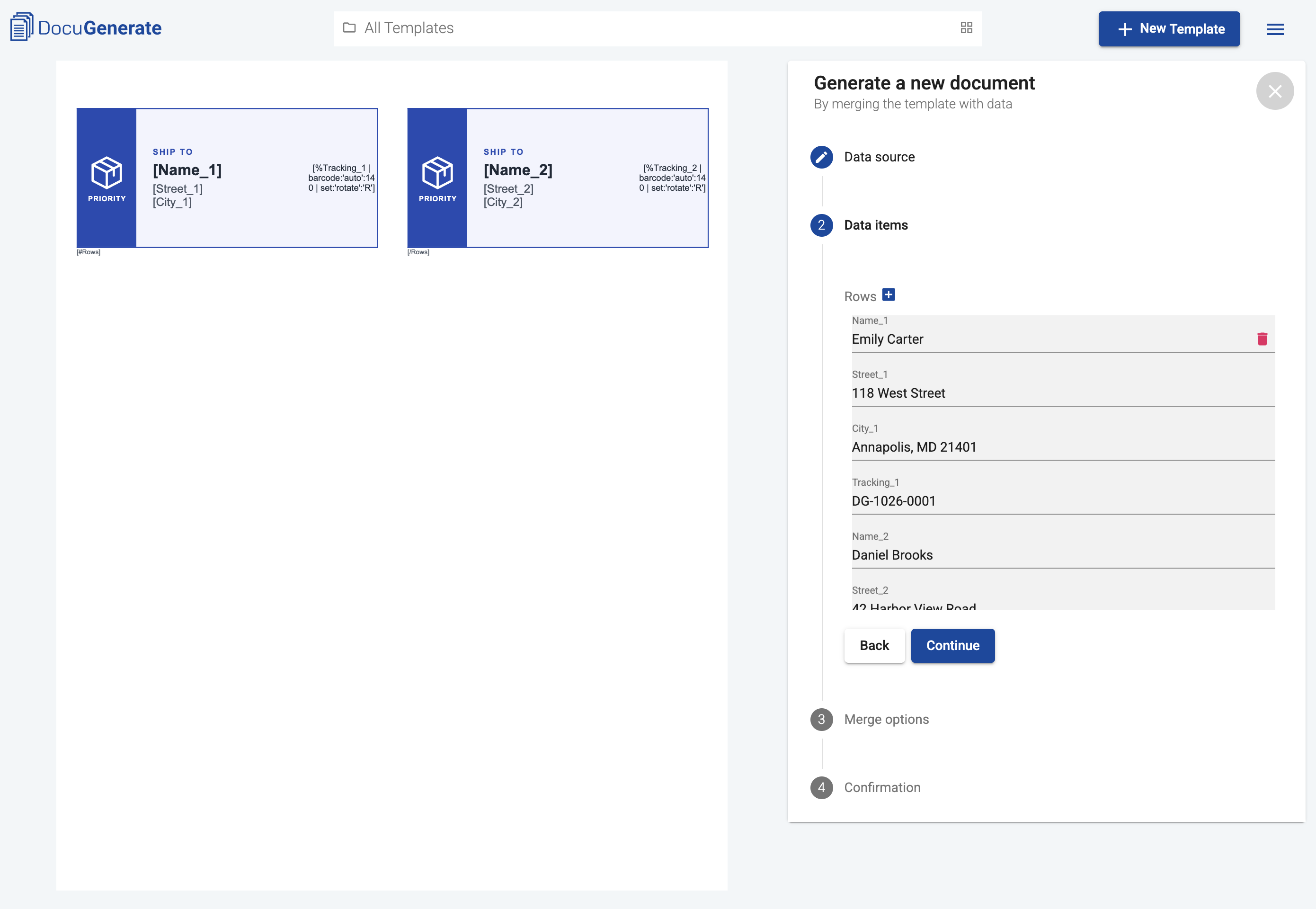 Adding rows of labels to the form for the rows template